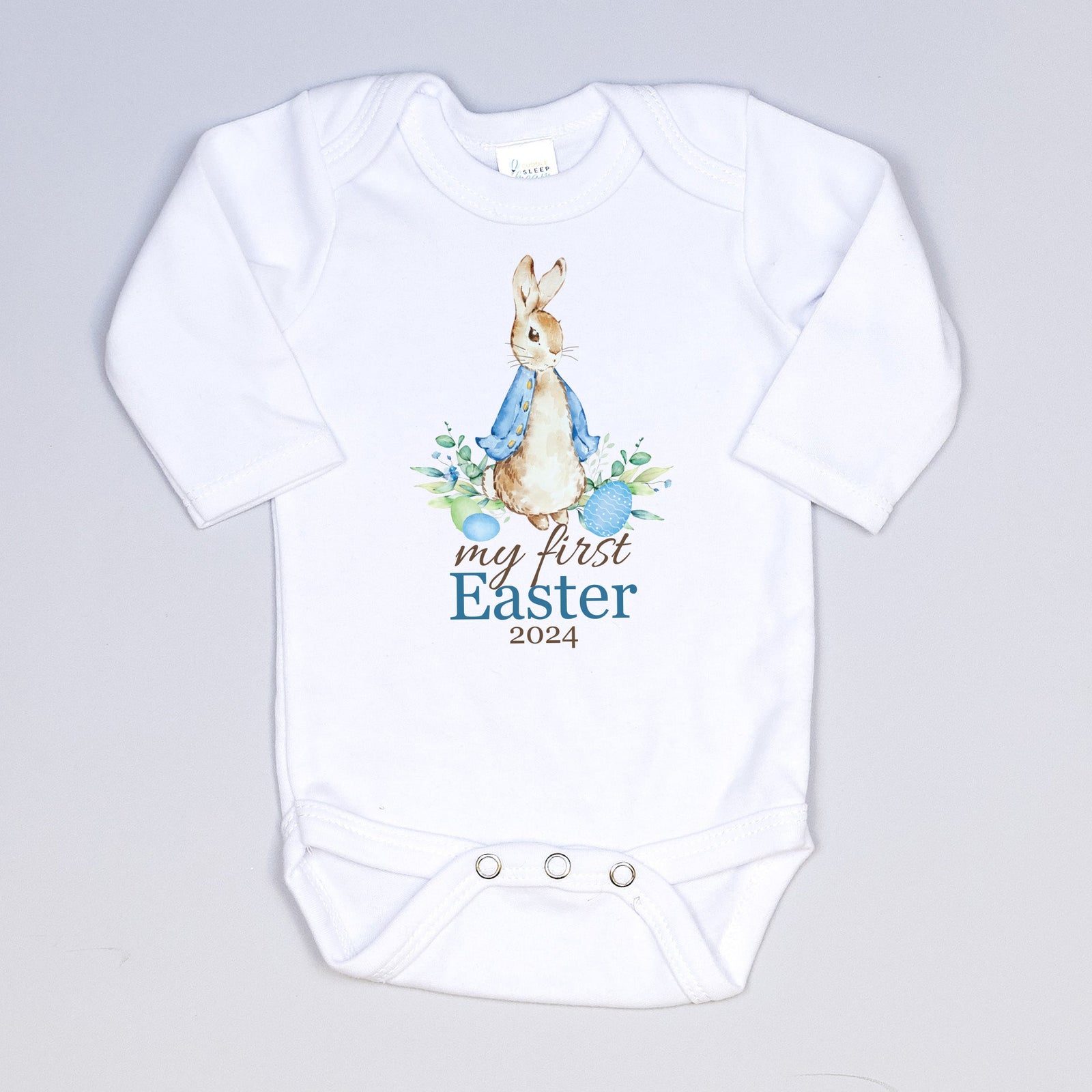 Cuddle Sleep Dream My First Easter w/ Blue Cottontail Rabbit | White Bodysuit