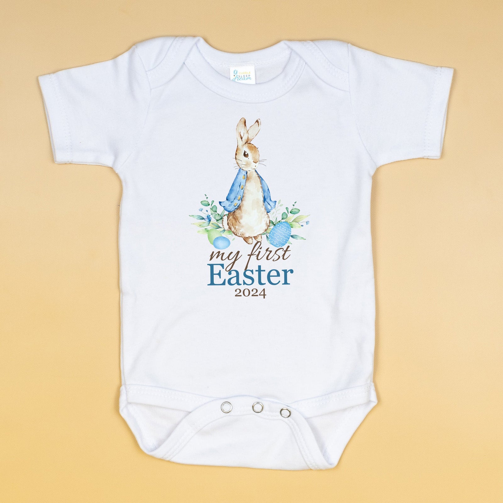 Cuddle Sleep Dream My First Easter w/ Blue Cottontail Rabbit | White Bodysuit