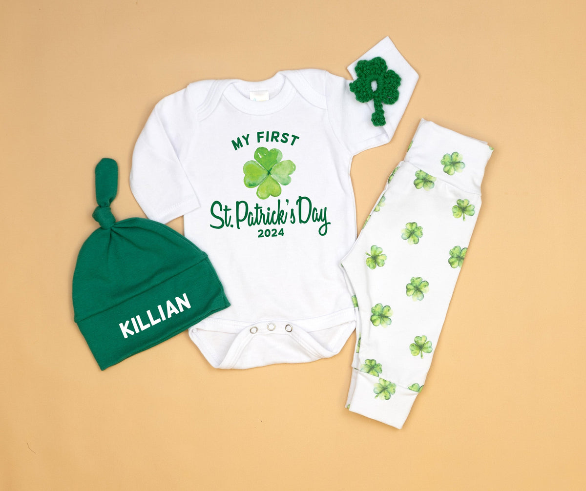 Cuddle Sleep Dream My First New St Patrick&#39;s w/ Shamrock | White Bodysuit