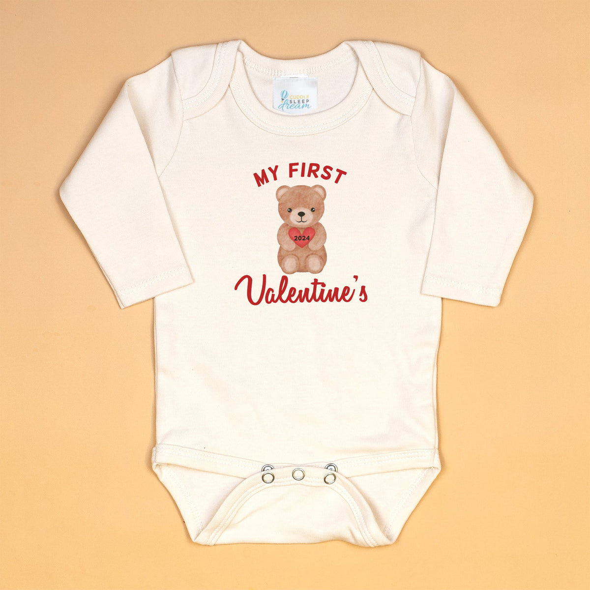 Cuddle Sleep Dream Baby One-Pieces My First Valentine&#39;s Bear | Natural Bodysuit