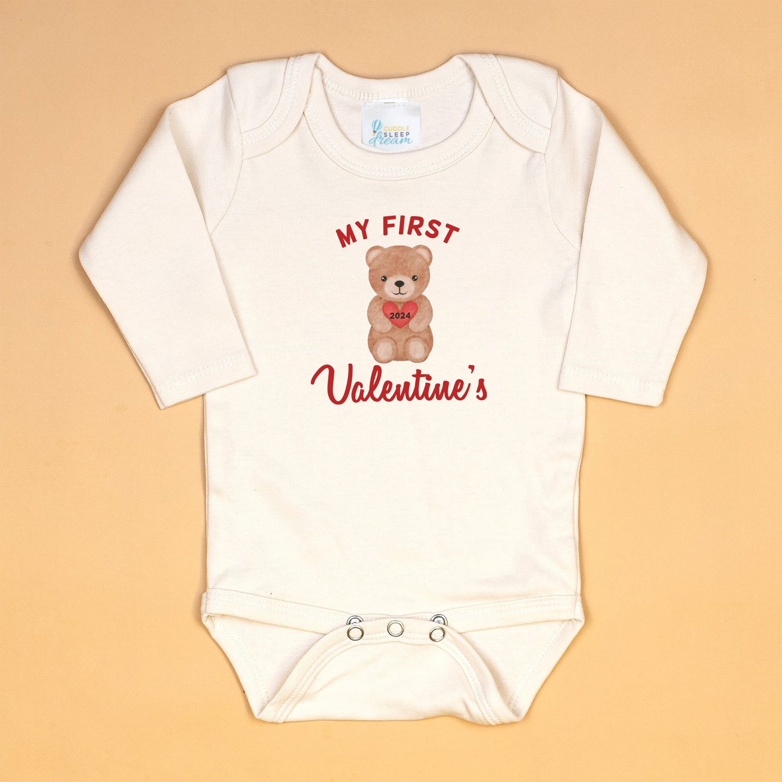 Cuddle Sleep Dream Baby One-Pieces My First Valentine's Bear | Natural Bodysuit