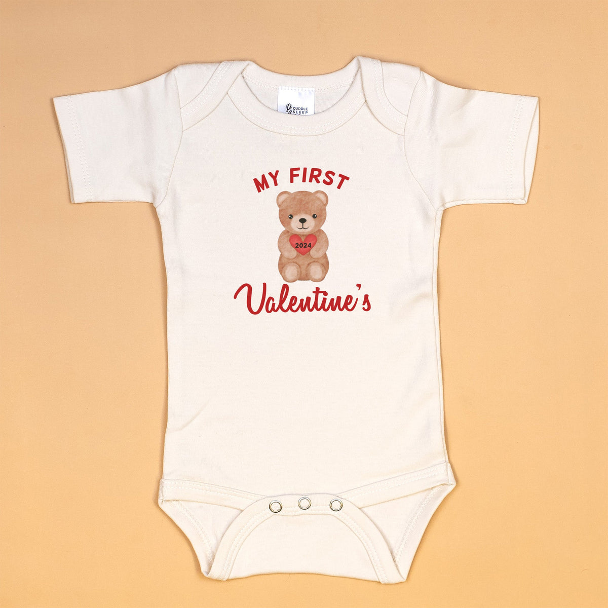 Cuddle Sleep Dream Baby One-Pieces My First Valentine&#39;s Bear | Natural Bodysuit