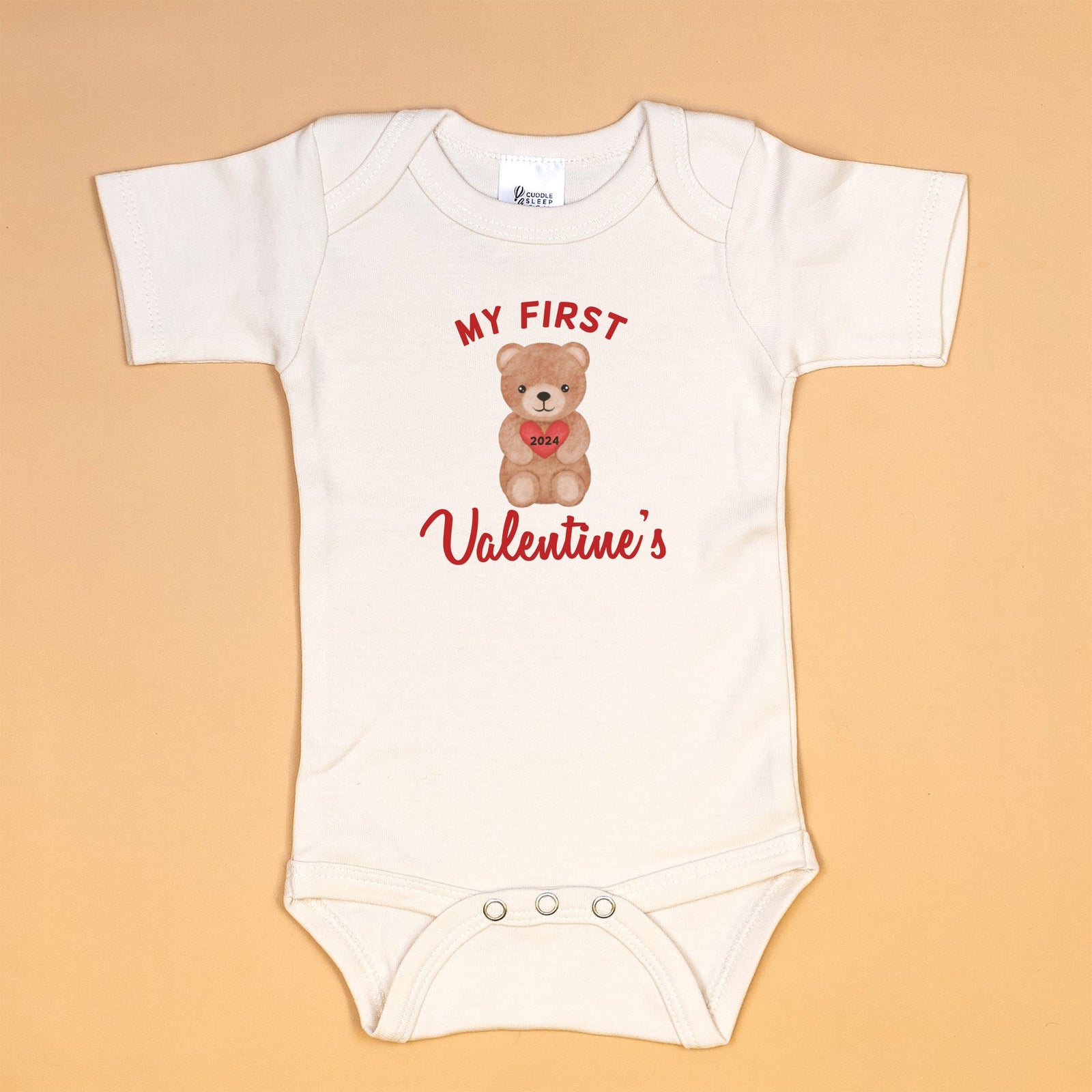 Cuddle Sleep Dream Baby One-Pieces My First Valentine's Bear | Natural Bodysuit