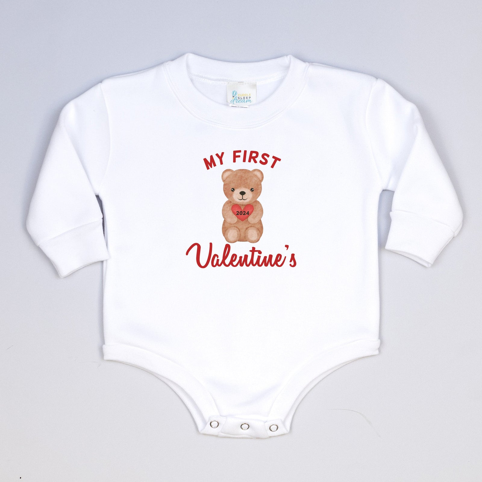Cuddle Sleep Dream My First Valentine's Bear | White Fleece Oversized Bodysuit