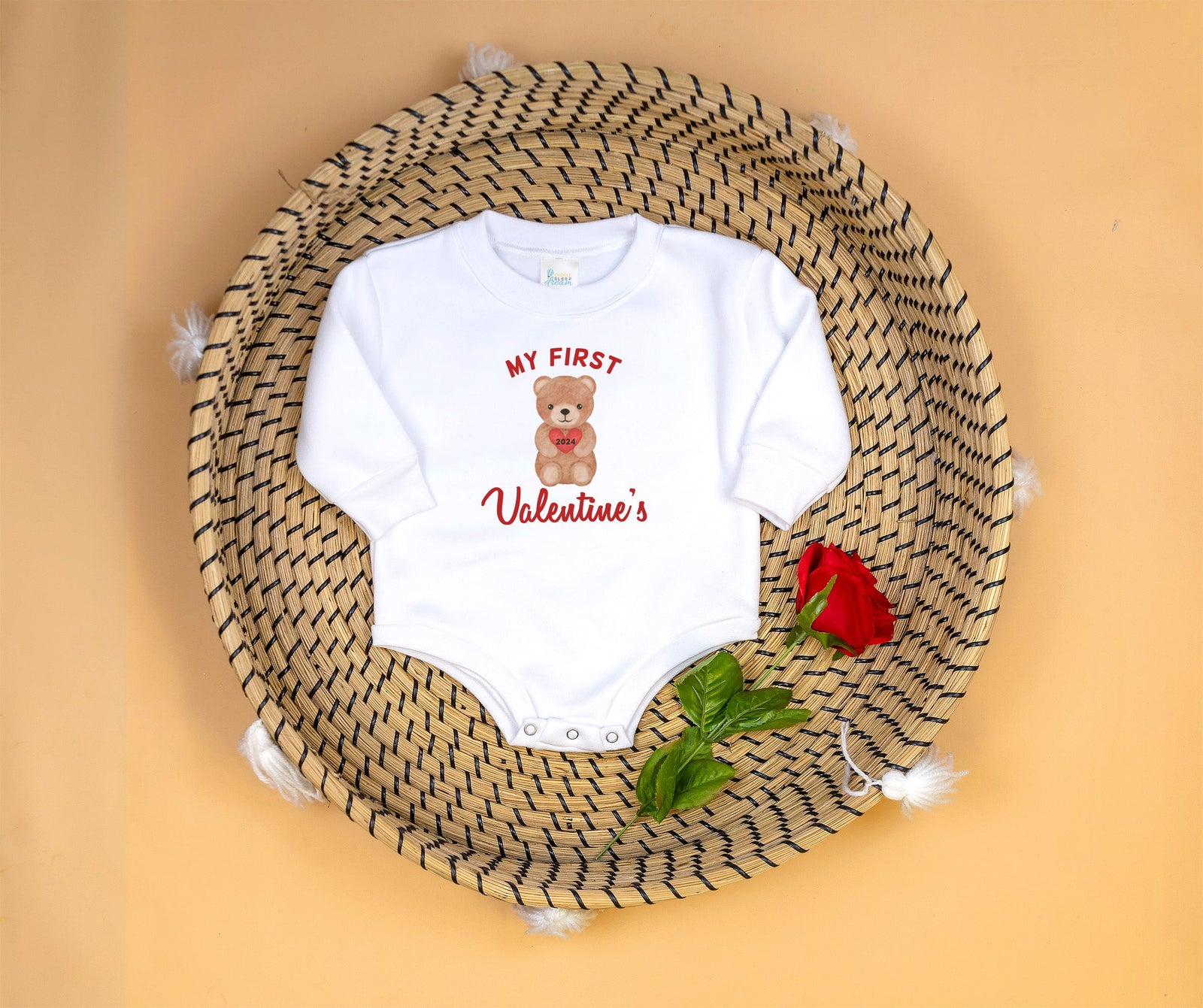 Cuddle Sleep Dream My First Valentine's Bear | White Fleece Oversized Bodysuit