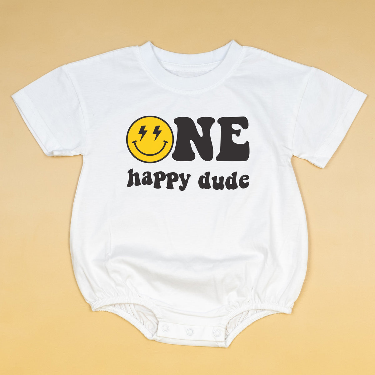 Cuddle Sleep Dream One Happy Dude | White Oversize Bodysuit Short Sleeve