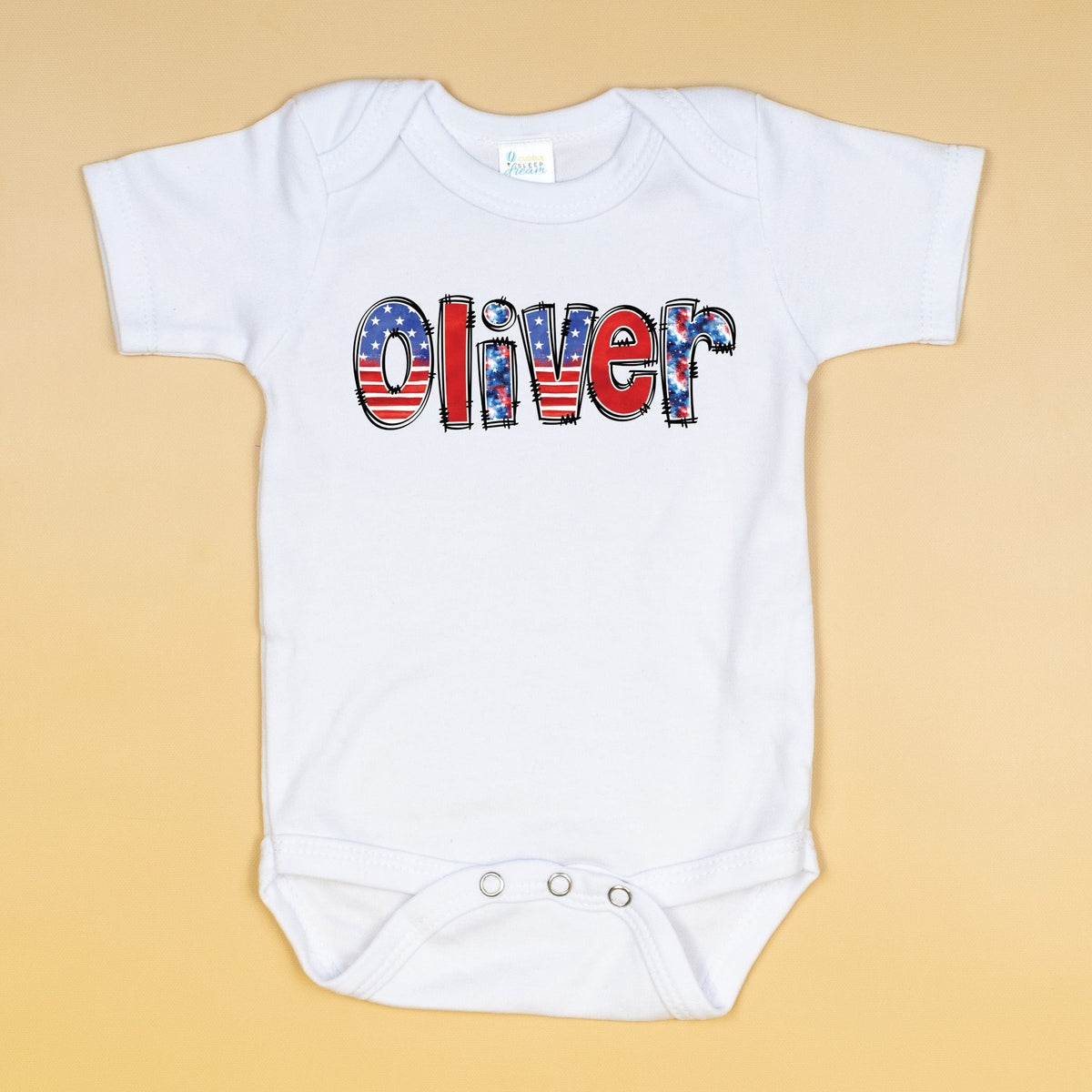 Cuddle Sleep Dream White / Newborn Short Sleeve Patriotic Custom Name | Infant Bodysuit