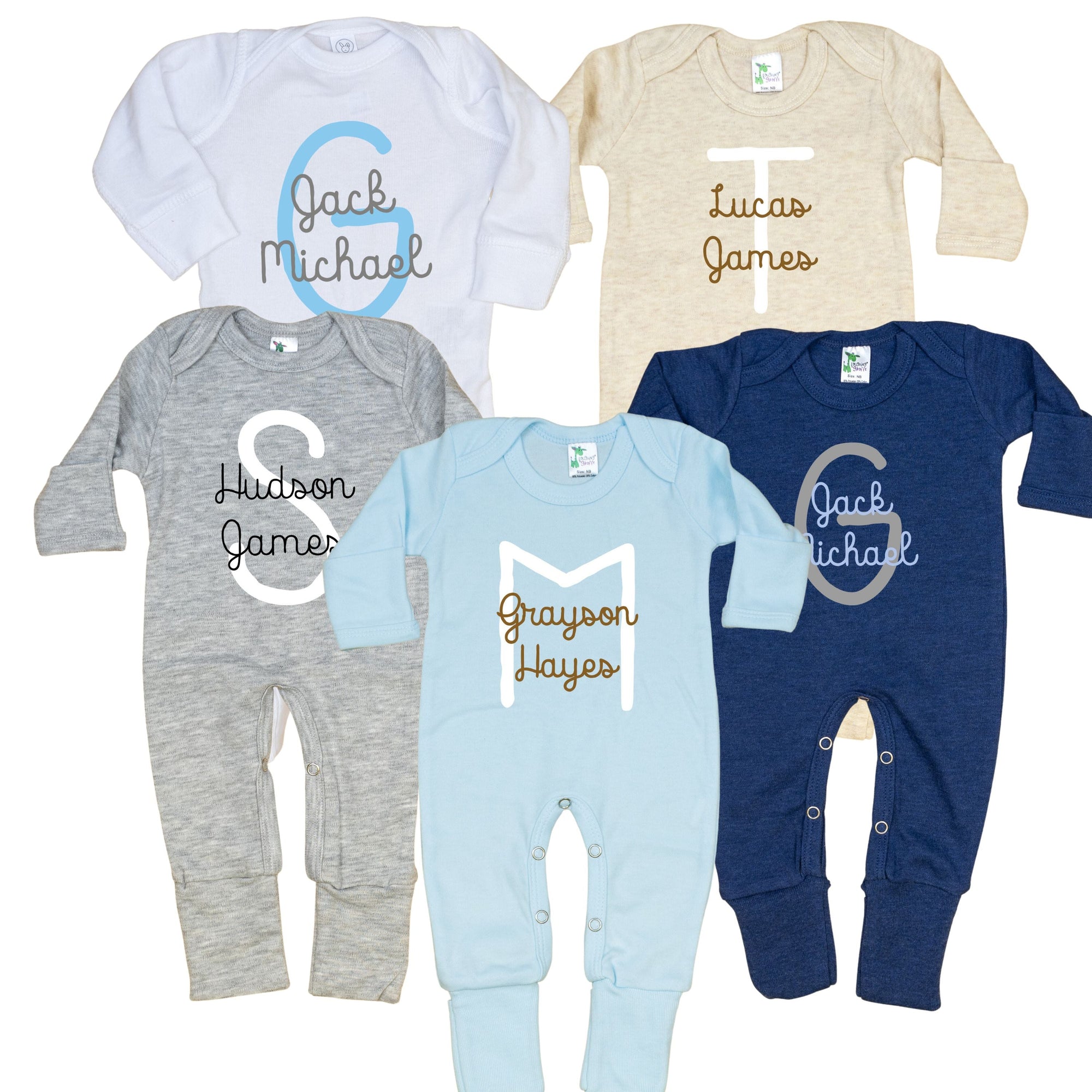 Cuddle Sleep Dream Baby One-Pieces Personalized Newborn Romper with Big Initial.
