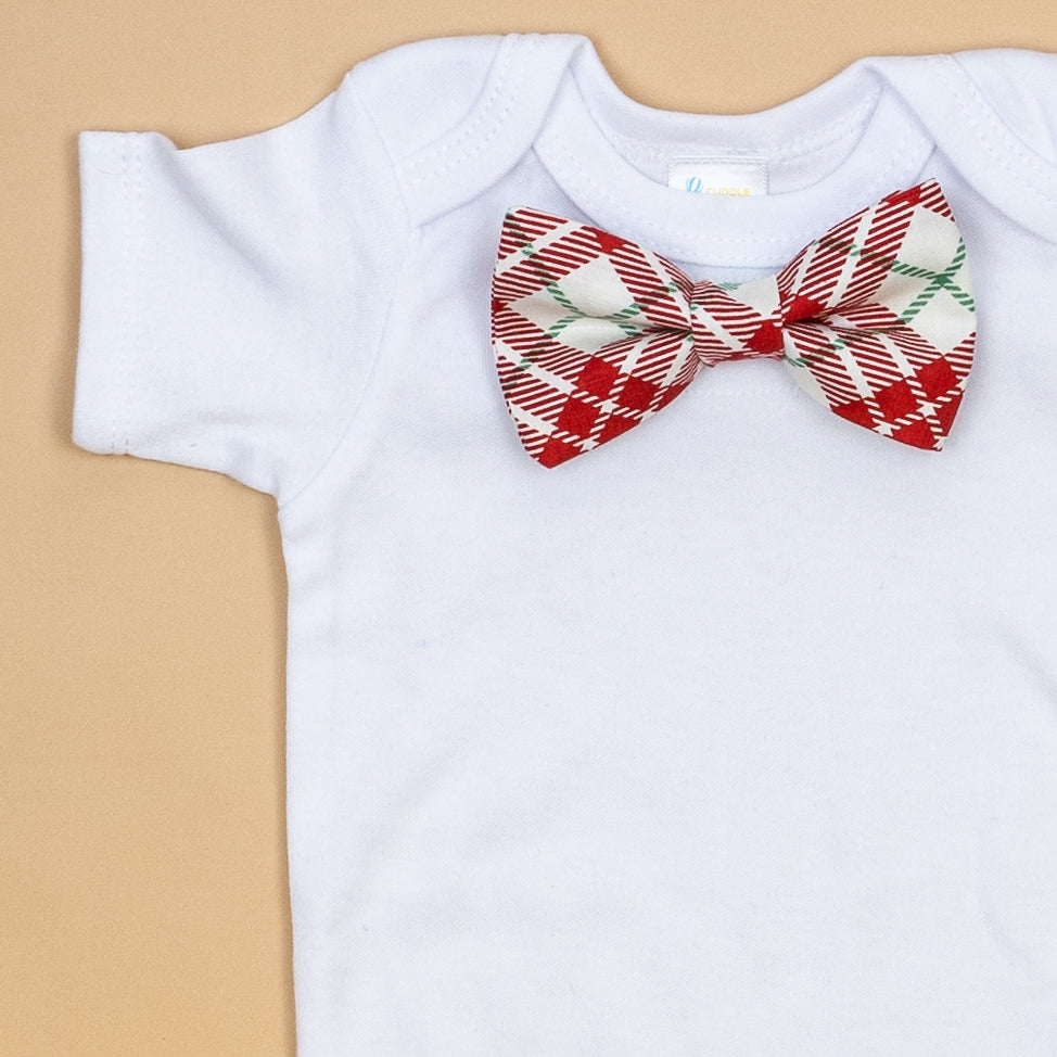 Cuddle Sleep Dream Bowtie Bodysuit Red w/ Green Plaid (22-06) Bowtie Bodysuit