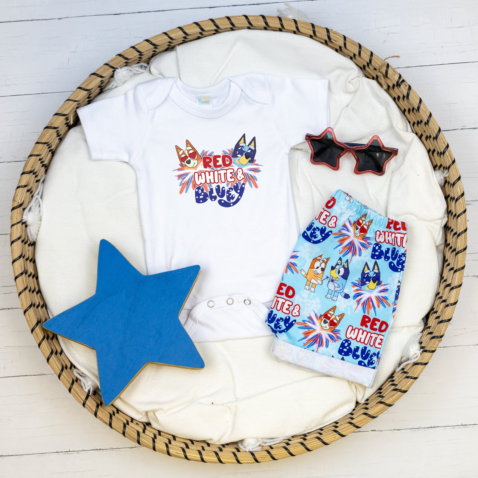 Cuddle Sleep Dream Rolled Hem Shorts Red, White, & Doggy | Rolled Hem Shorts