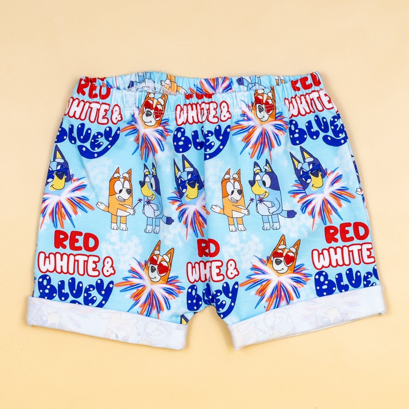 Cuddle Sleep Dream Rolled Hem Shorts Red, White, & Doggy | Rolled Hem Shorts