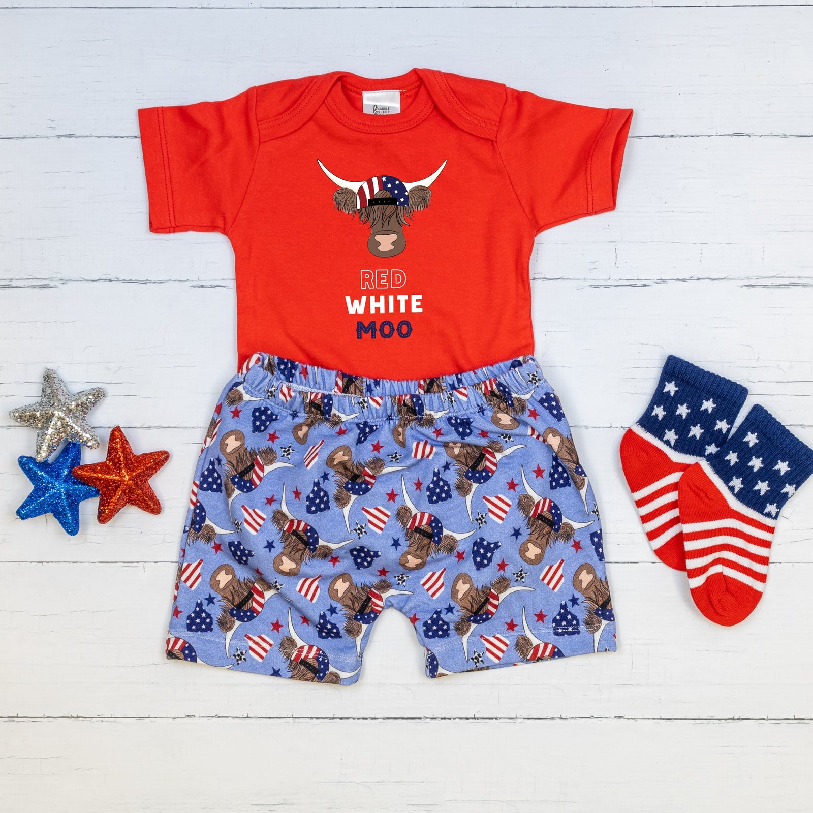 Cuddle Sleep Dream Red White MOO | Red Bodysuit