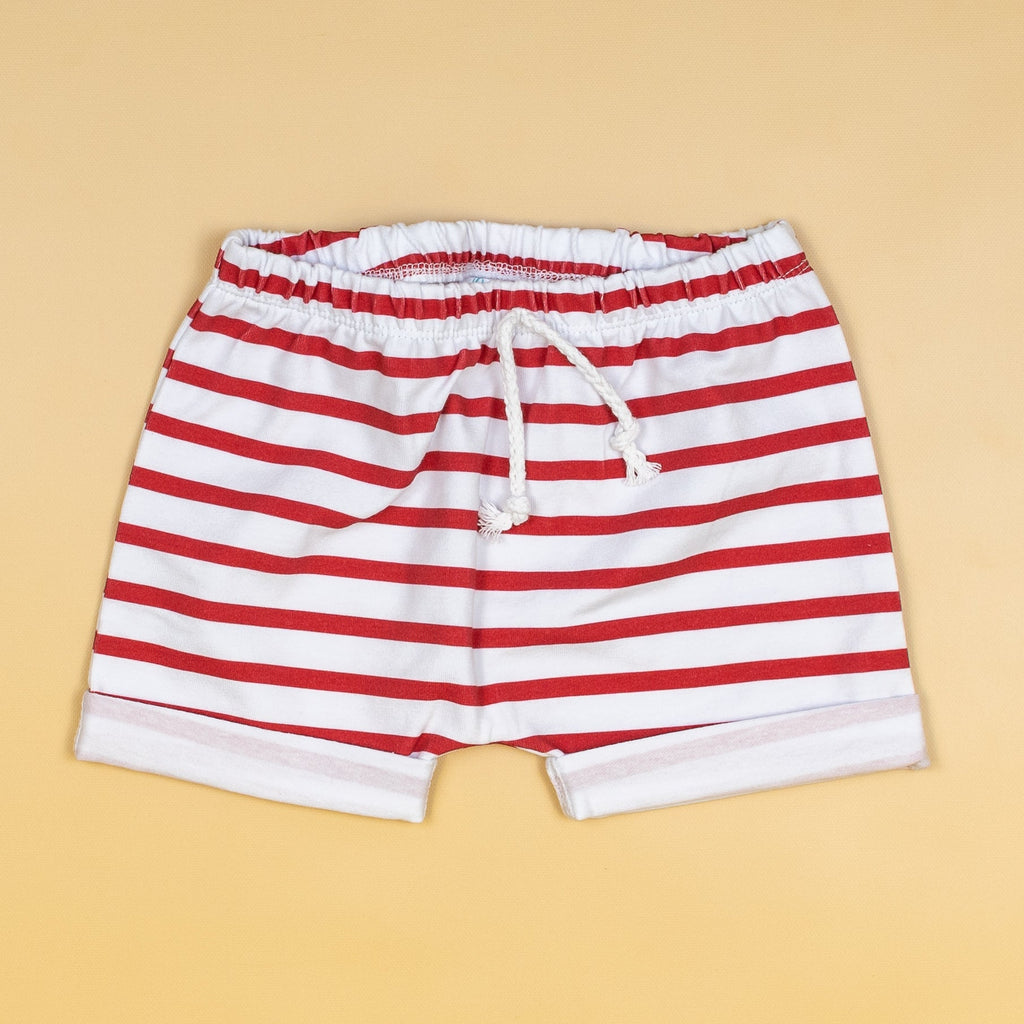 Red shorts store with white stripe