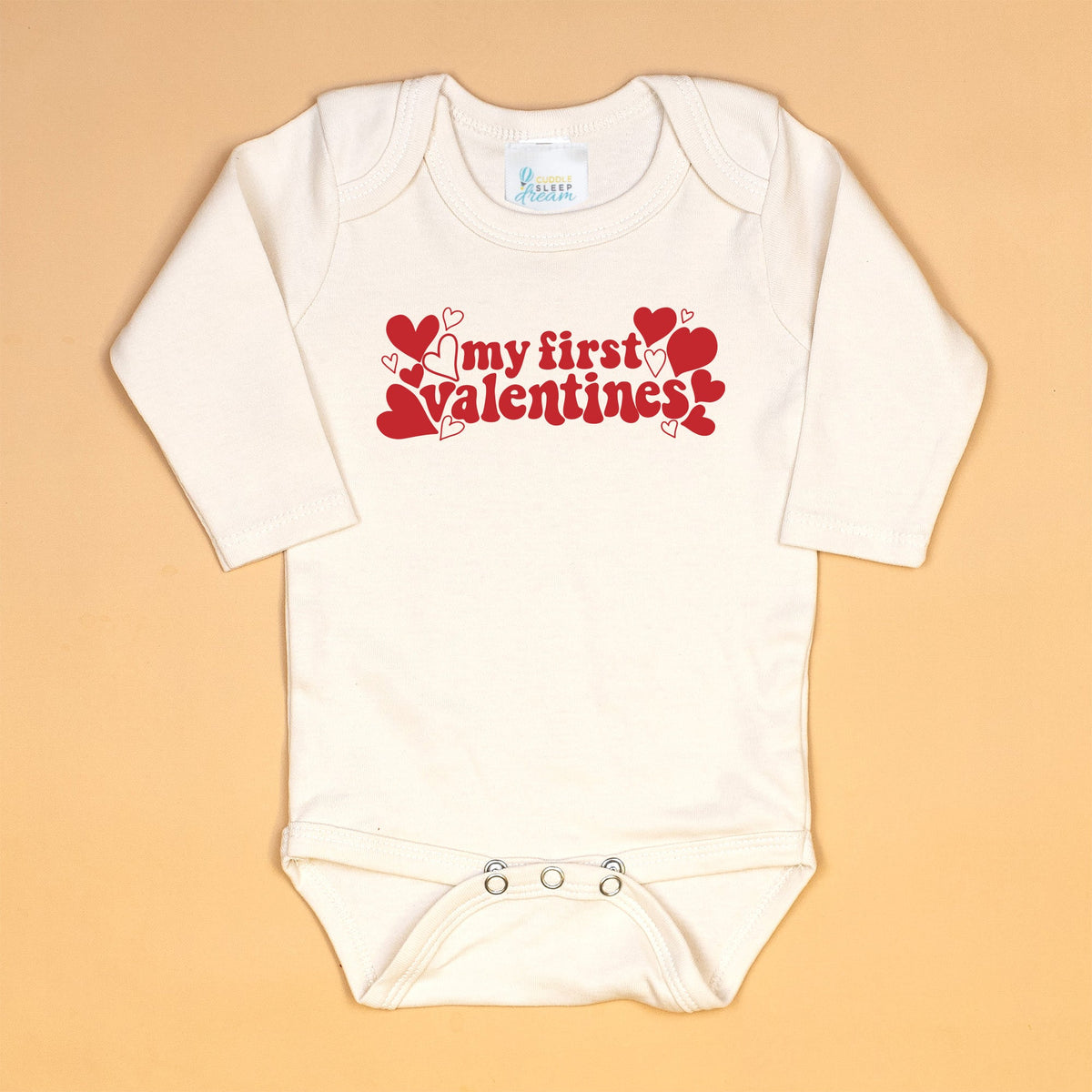 Cuddle Sleep Dream Retro First Valentines | Natural Bodysuit