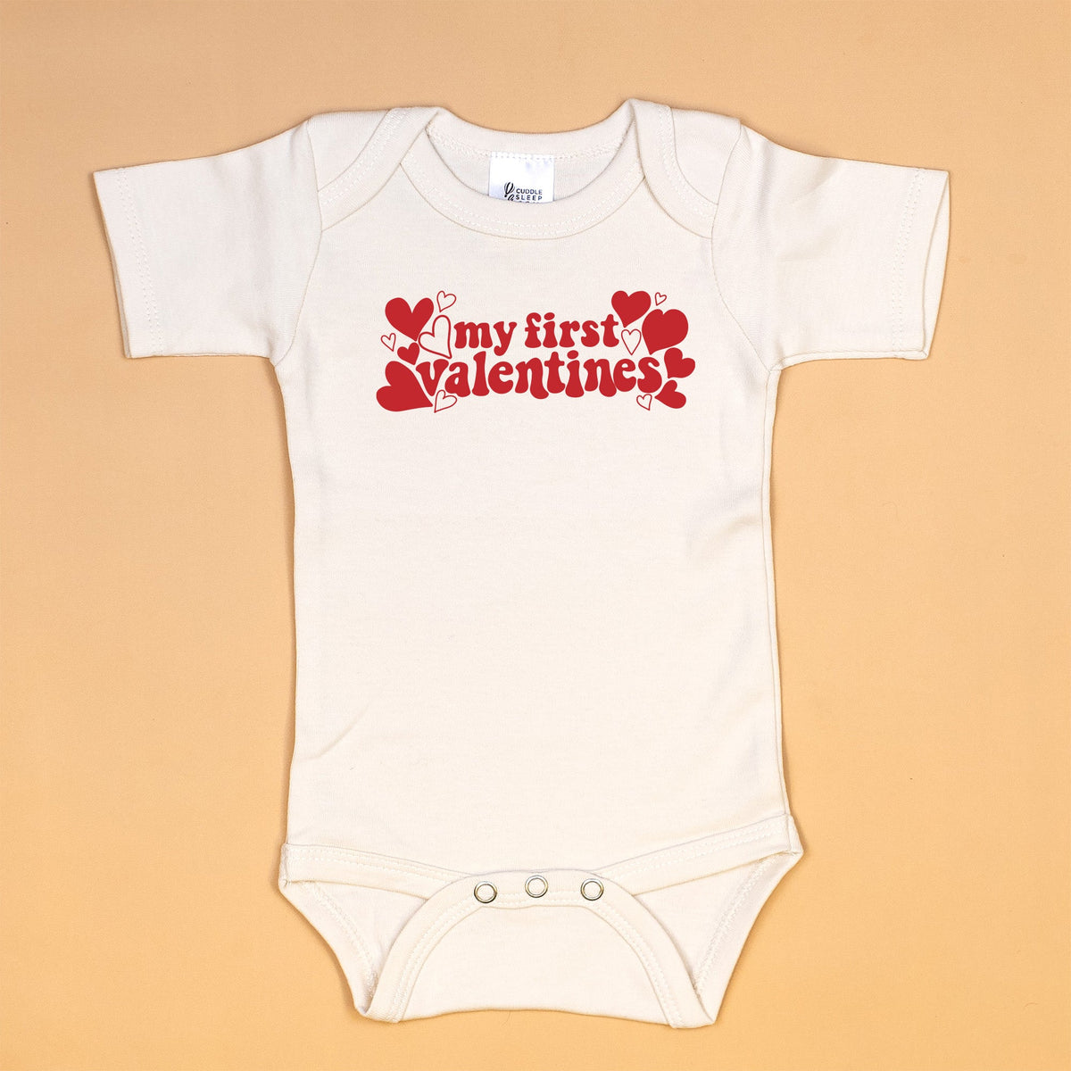 Cuddle Sleep Dream Retro First Valentines | Natural Bodysuit