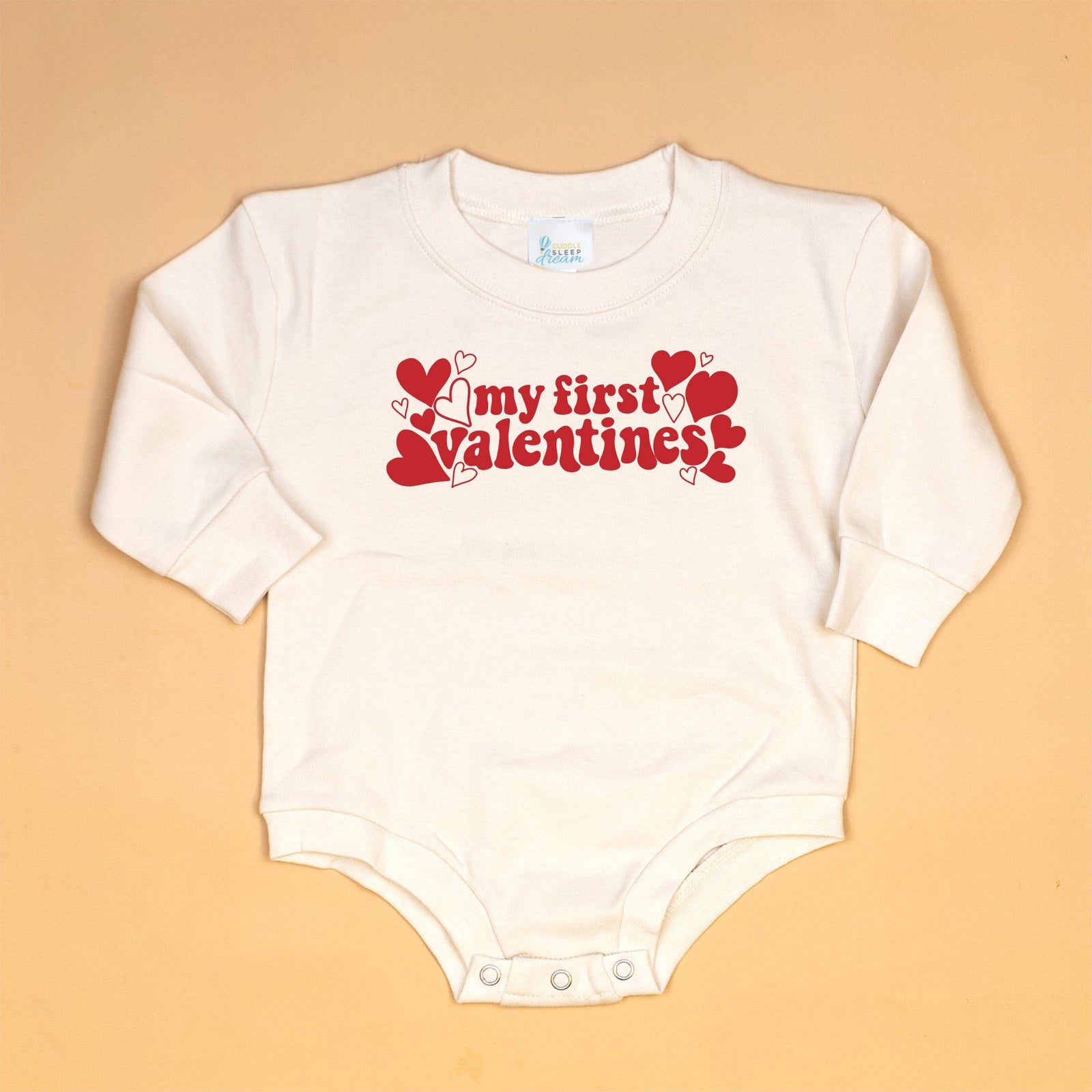 Cuddle Sleep Dream Retro First Valentines | Natural Oversized Bodysuit