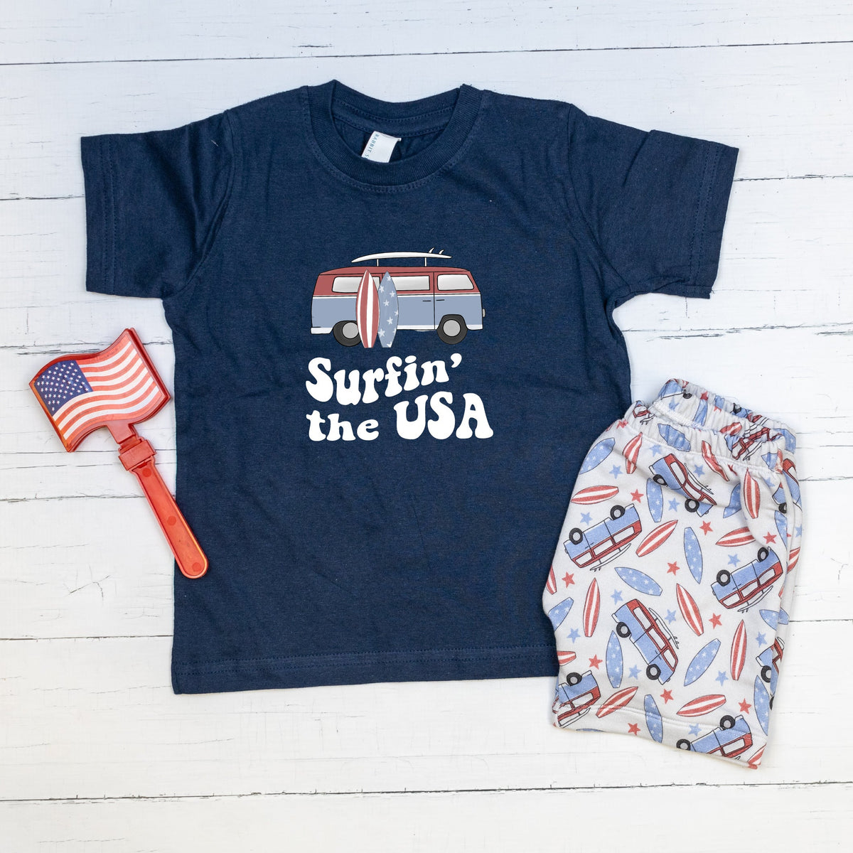 Cuddle Sleep Dream Rolled Hem Shorts Surfin&#39; the USA | Bamboo French Terry Shorts