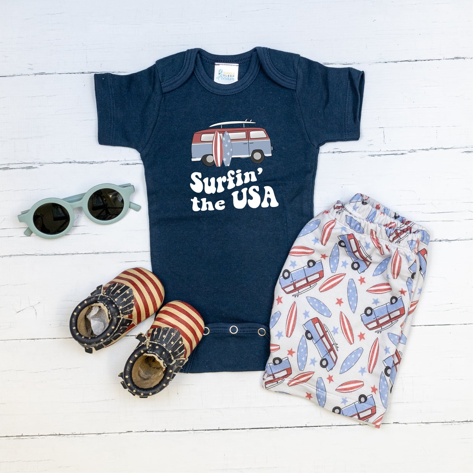 Cuddle Sleep Dream Surfin' the USA | Navy Bodysuit