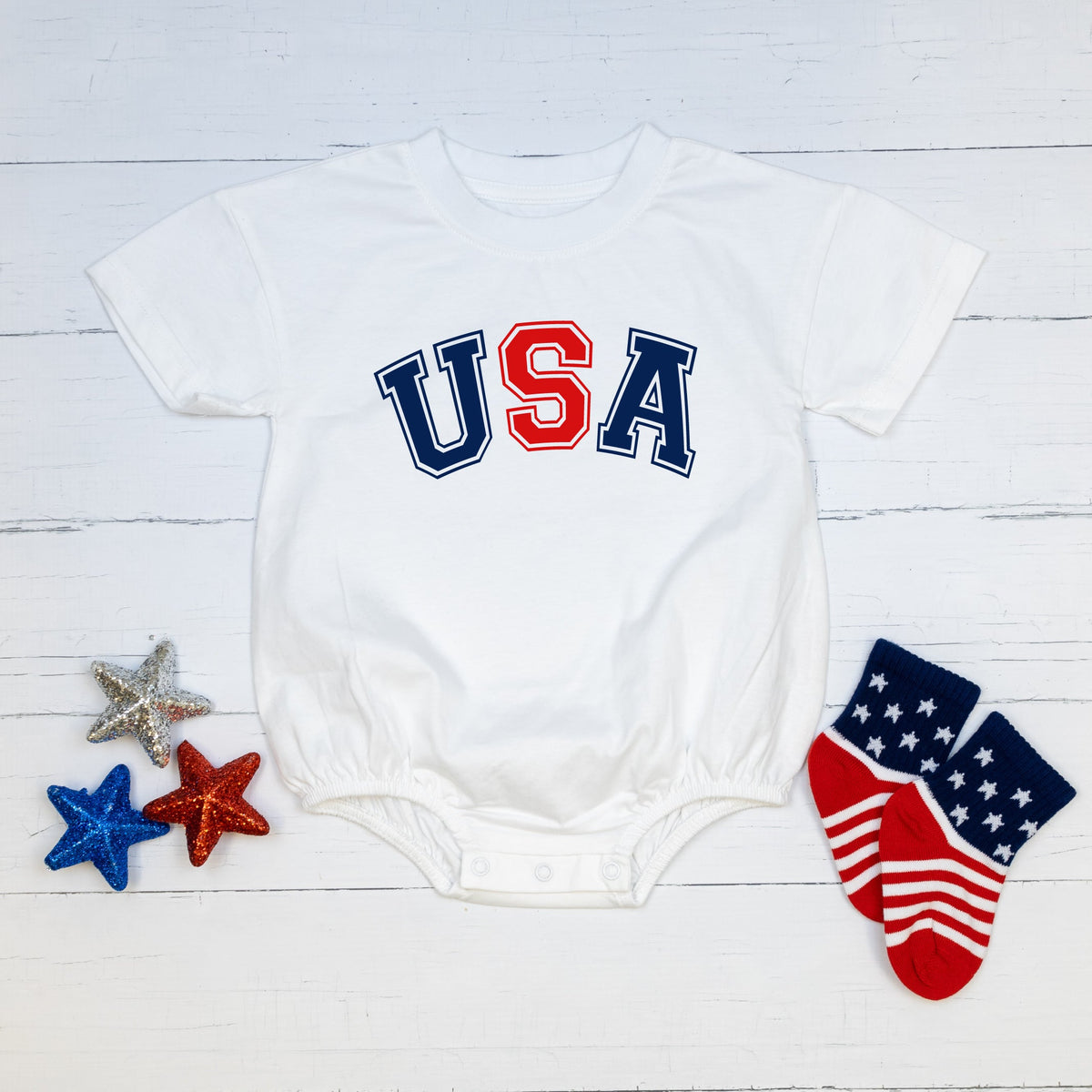 Cuddle Sleep Dream USA | White Bubble Romper