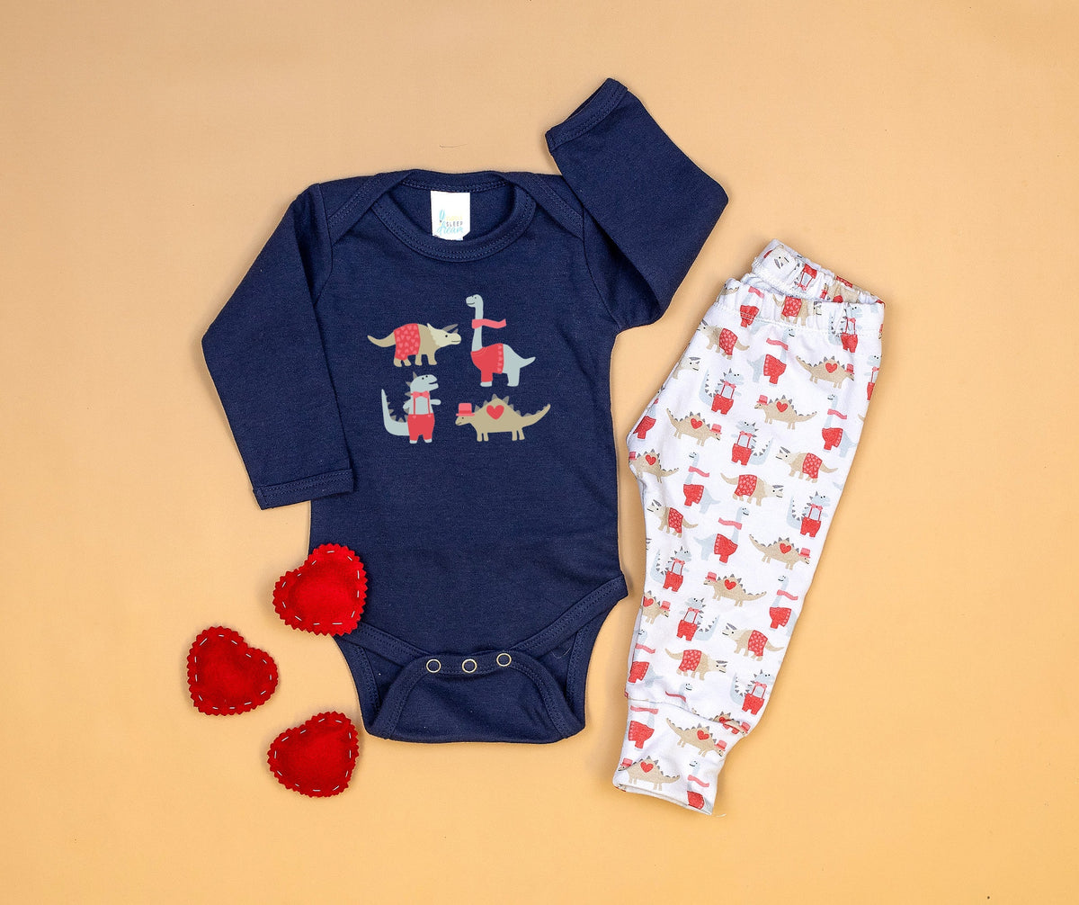 Cuddle Sleep Dream Valentine Dapper Dinos | Navy Bodysuit