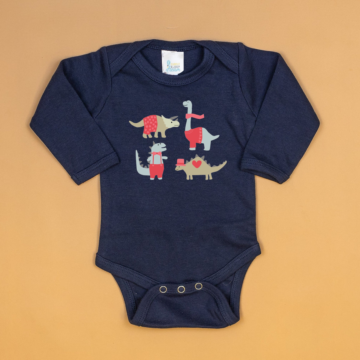 Cuddle Sleep Dream Valentine Dapper Dinos | Navy Bodysuit