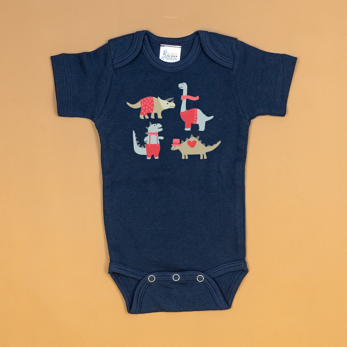 Cuddle Sleep Dream Valentine Dapper Dinos | Navy Bodysuit