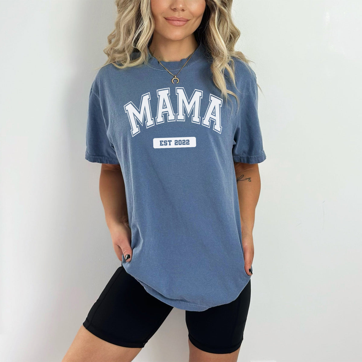 Cuddle Sleep Dream Small / Blue Jean Varsity Mama Established  | Adult Tshirt