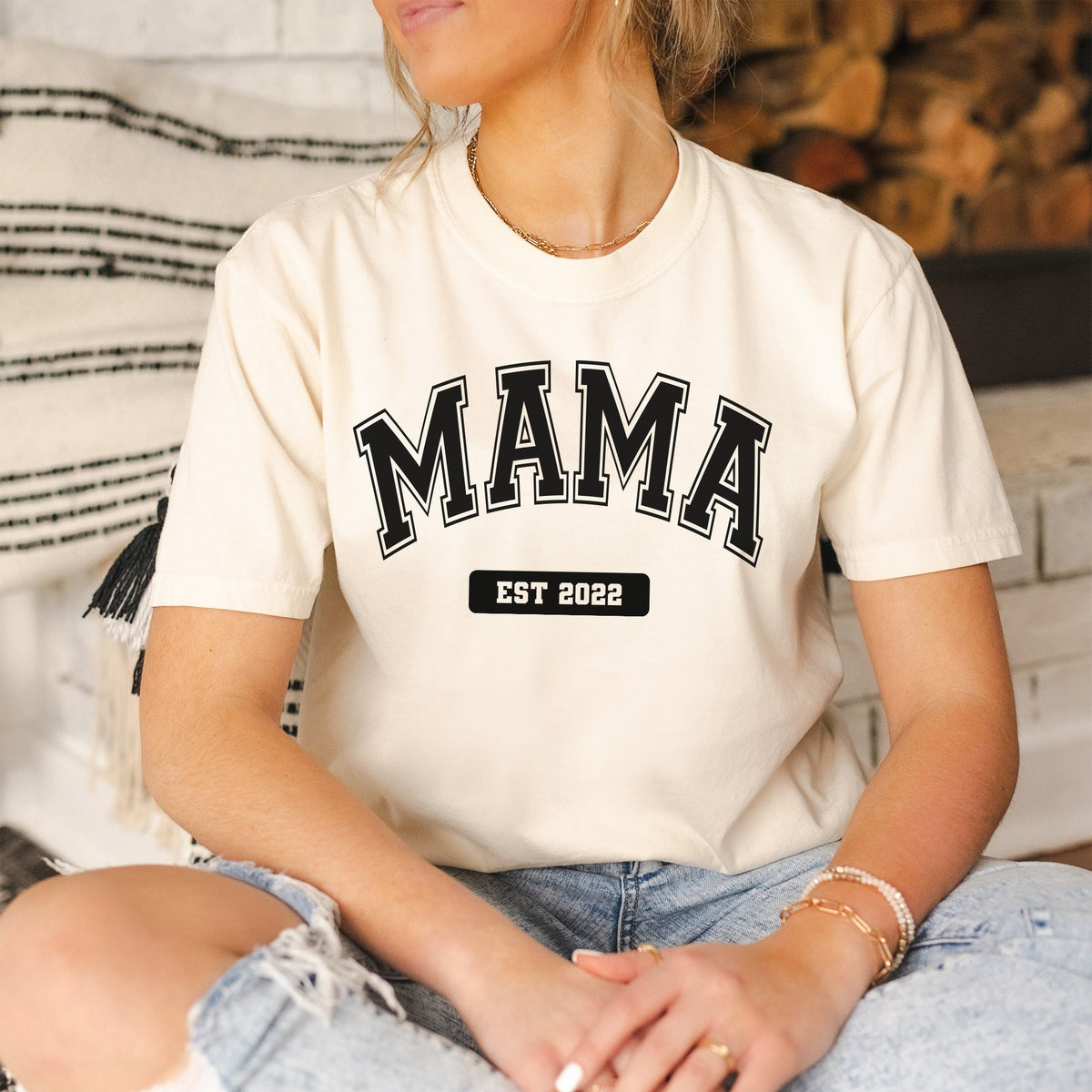 Cuddle Sleep Dream Small / Ivory Varsity Mama Established  | Adult Tshirt