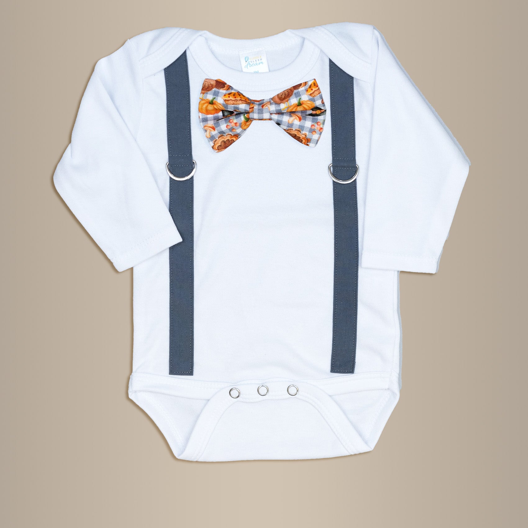 Cuddle Sleep Dream Oh Snap Dark Gray Suspender | Thanksgiving Check Bow Tie