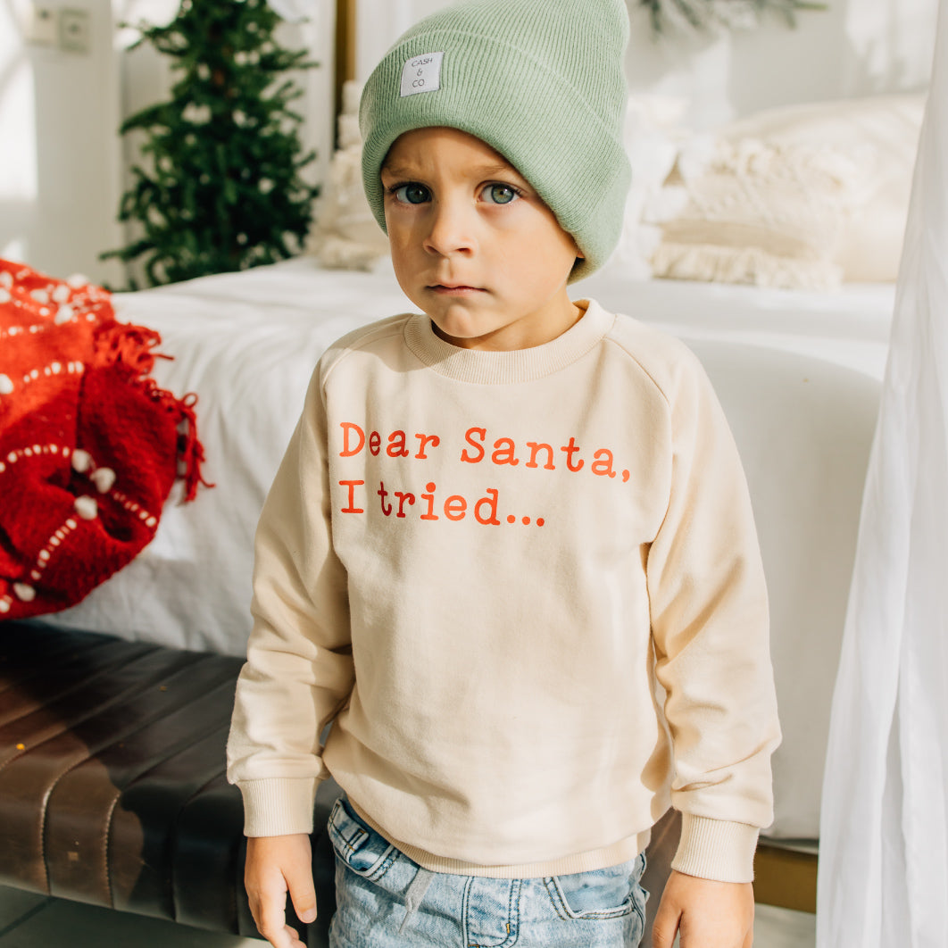Cuddle Sleep Dream Dear Santa, I Tried | Cream Terry Sweatshirt