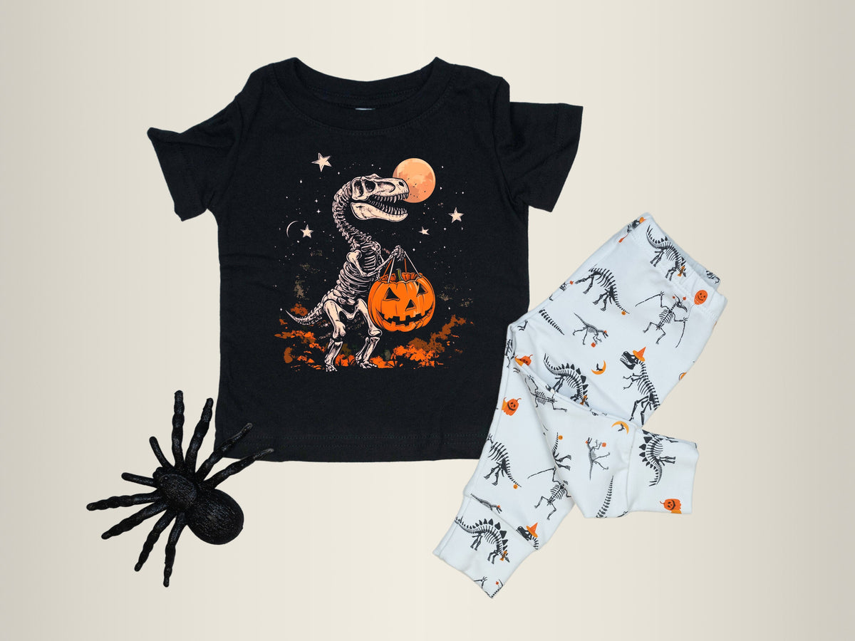 Cuddle Sleep Dream Slim Joggers Dinosaur Skeleton | Halloween Slim Joggers