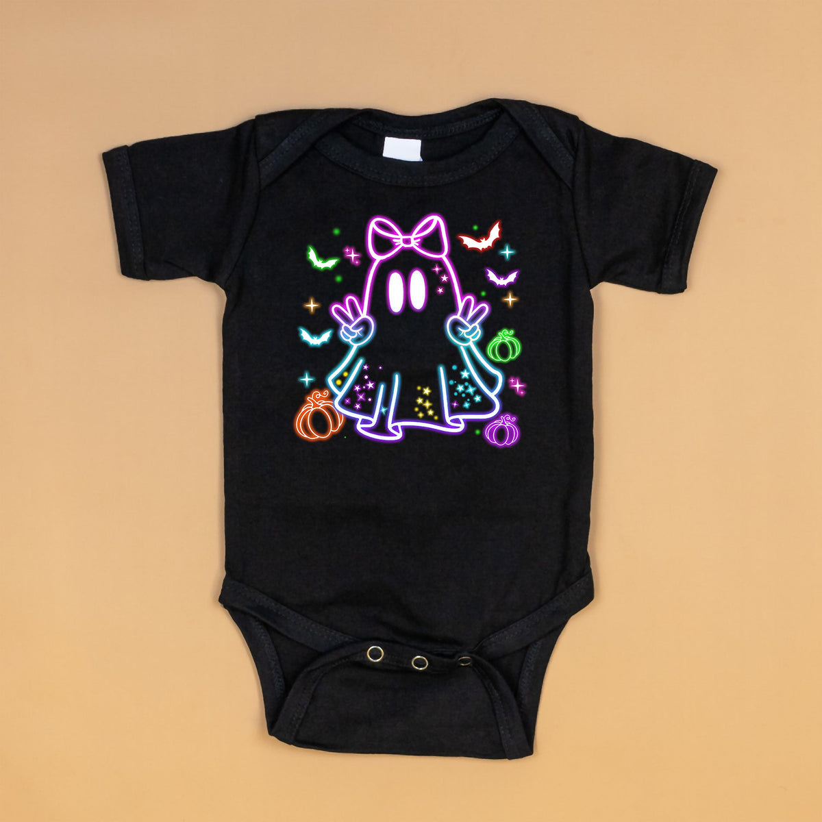 Cuddle Sleep Dream Newborn / Short Sleeve Girl Neon Ghost | Black Bodysuit