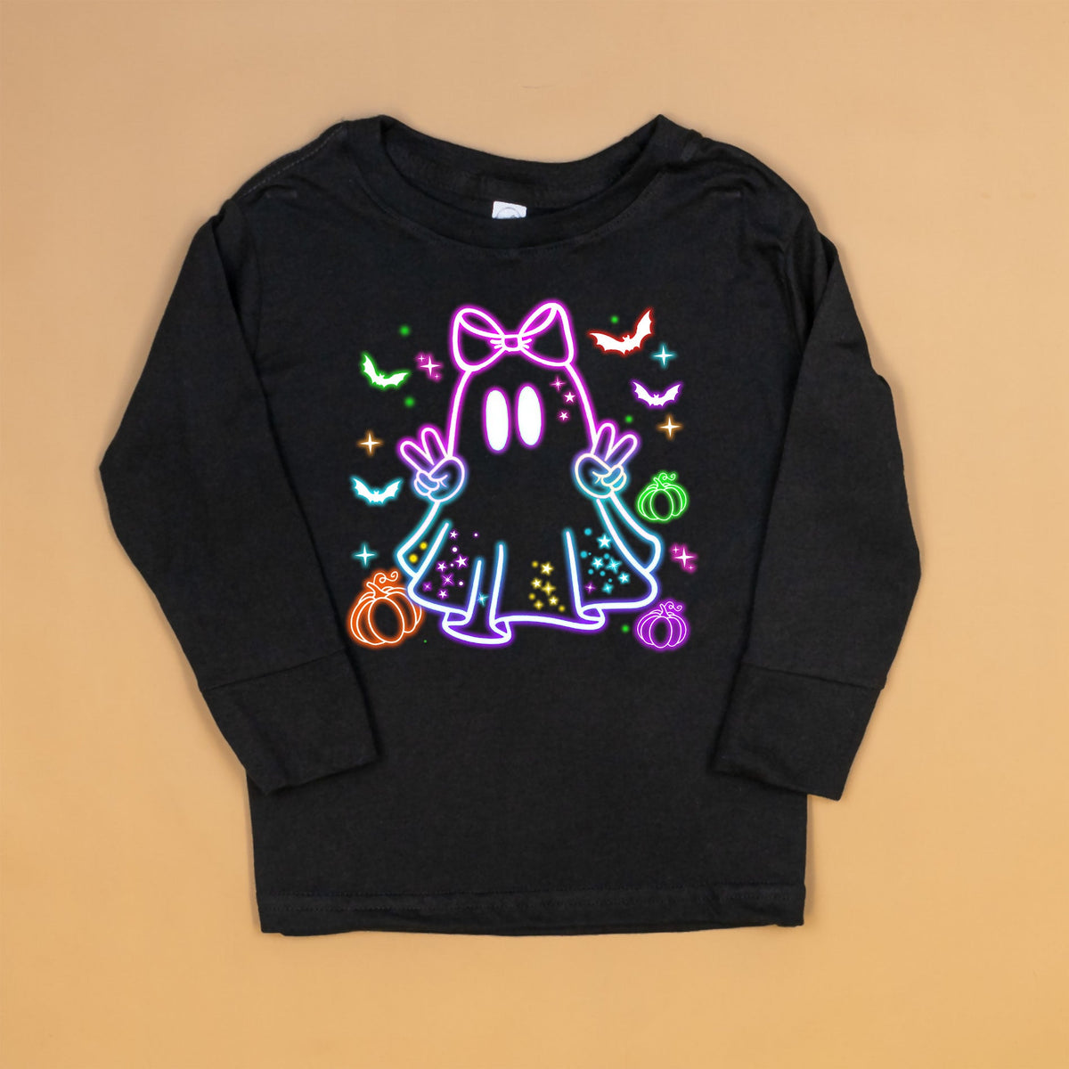 Cuddle Sleep Dream 2t / Long Sleeve Girl Neon Ghost | Black Tshirt