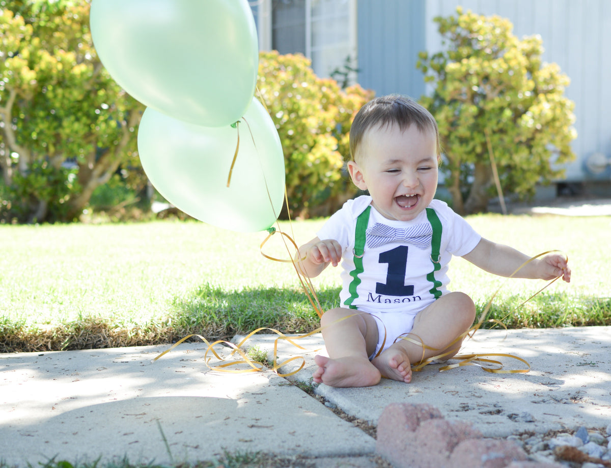 Cuddle Sleep Dream Oh Snap Green &amp; Navy 1st Birthday Onesie