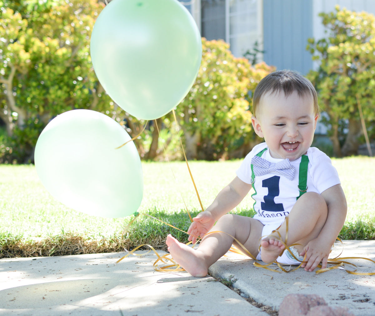 Cuddle Sleep Dream Oh Snap Green &amp; Navy 1st Birthday Onesie