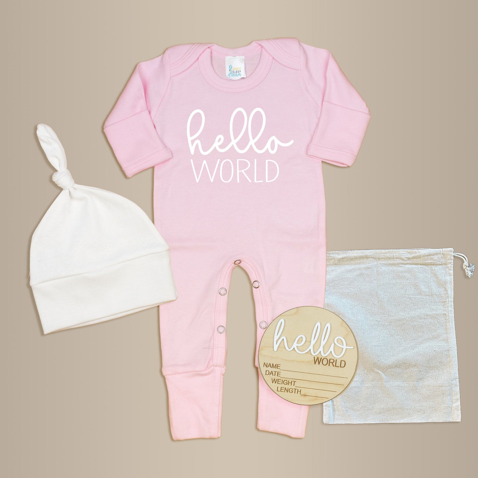 Cuddle Sleep Dream Romper Hello World | Pink Gift Bundle