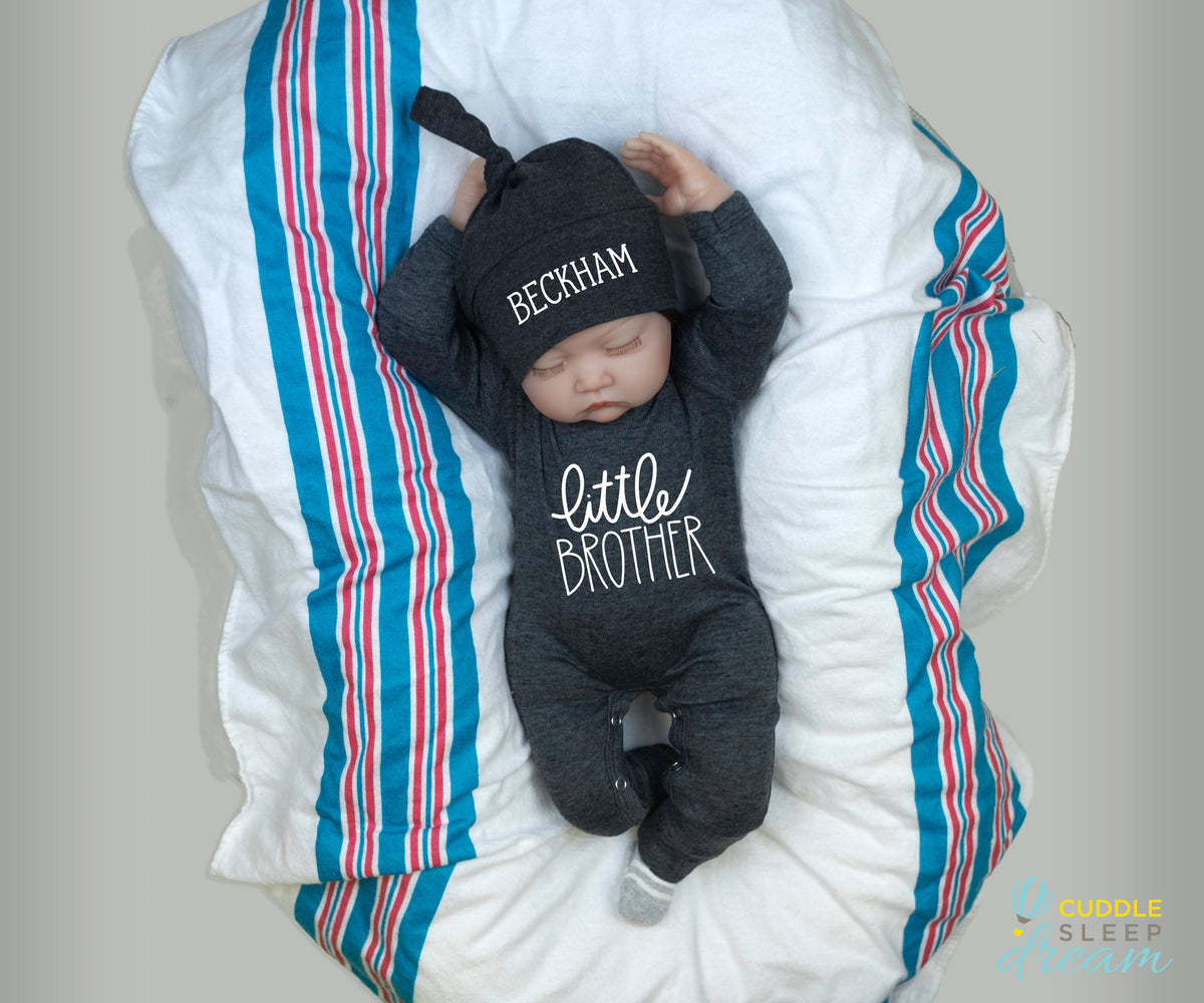 Cuddle Sleep Dream Little Brother Romper | Dark Gray w/ white