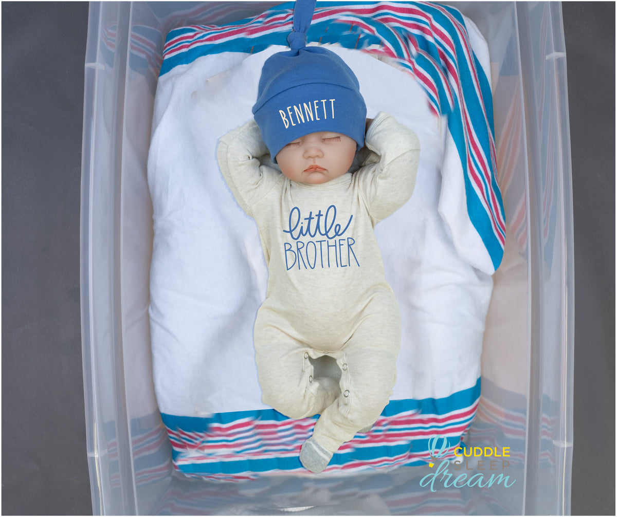 Cuddle Sleep Dream Little Brother Romper | Oatmeal w/ denim blue