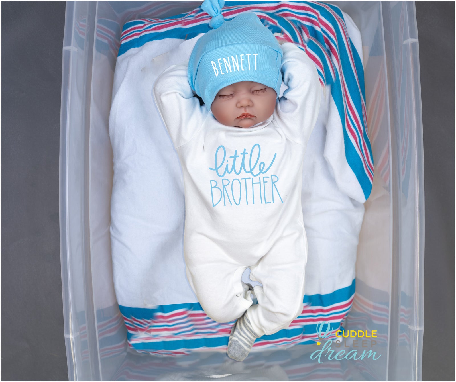 Cuddle Sleep Dream Little Brother Romper | White w/ light blue