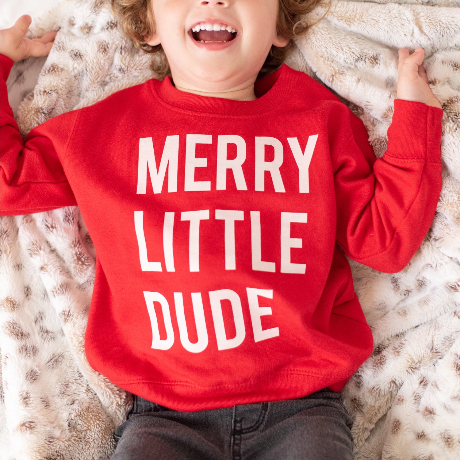 Cuddle Sleep Dream Sweatshirt Merry Little Dude | Red Fleece Sweatshirt