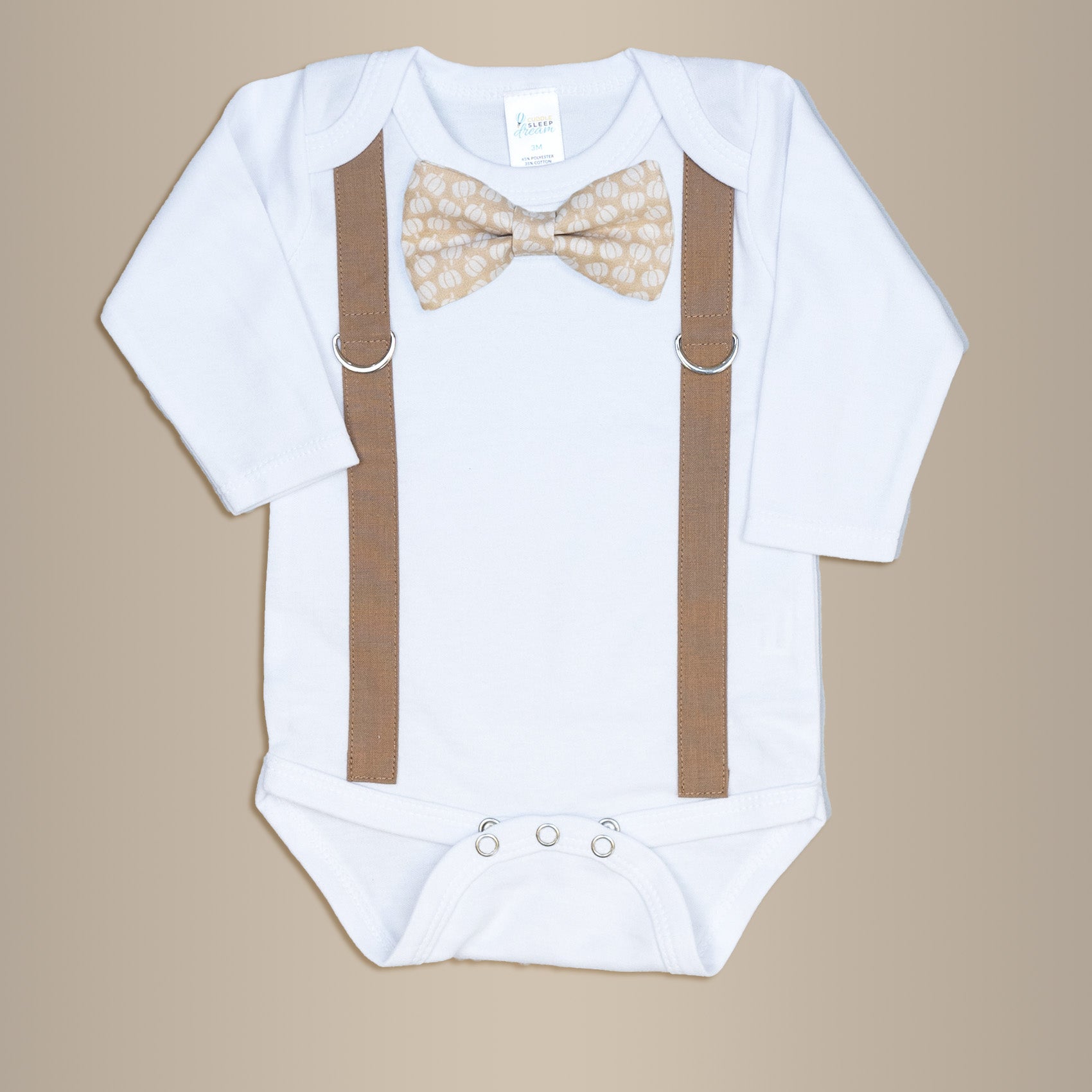 Mocha Suspender | Pumpkins on Beige Bow Tie