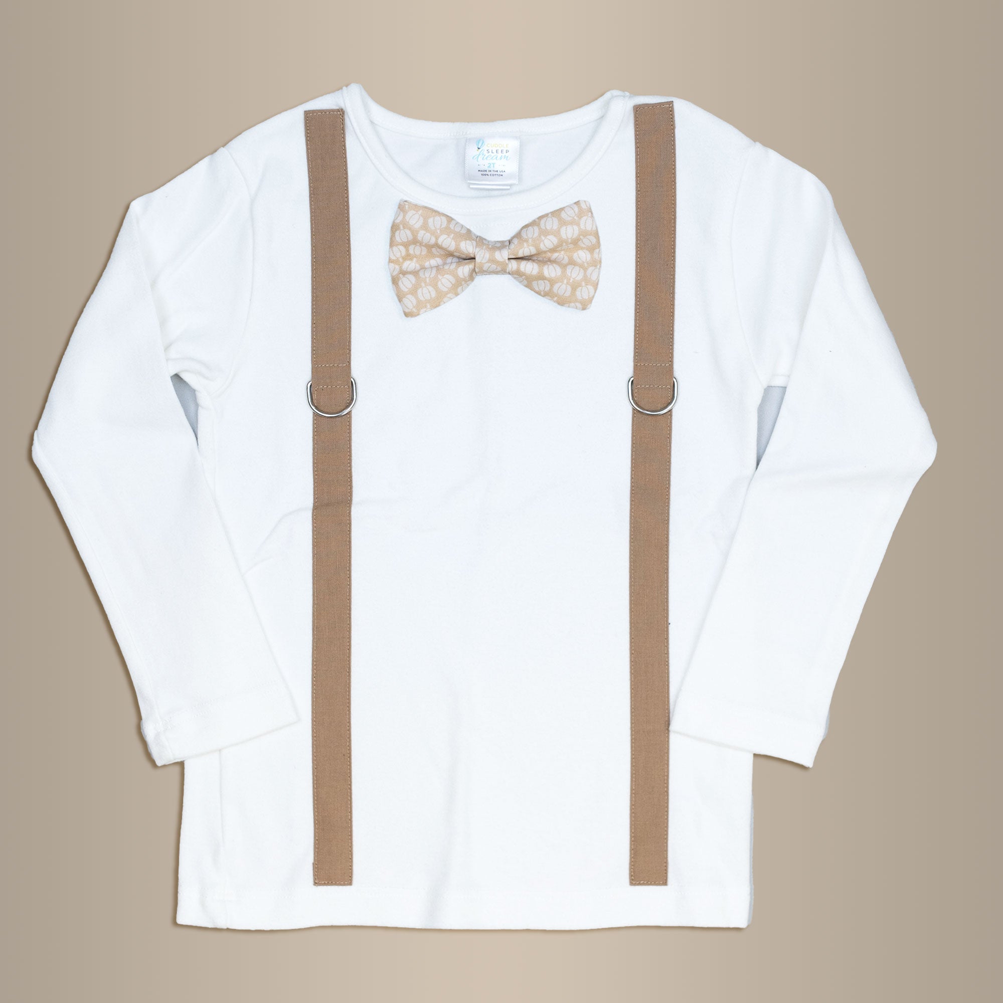 Mocha Suspender | Pumpkins on Beige Bowtie