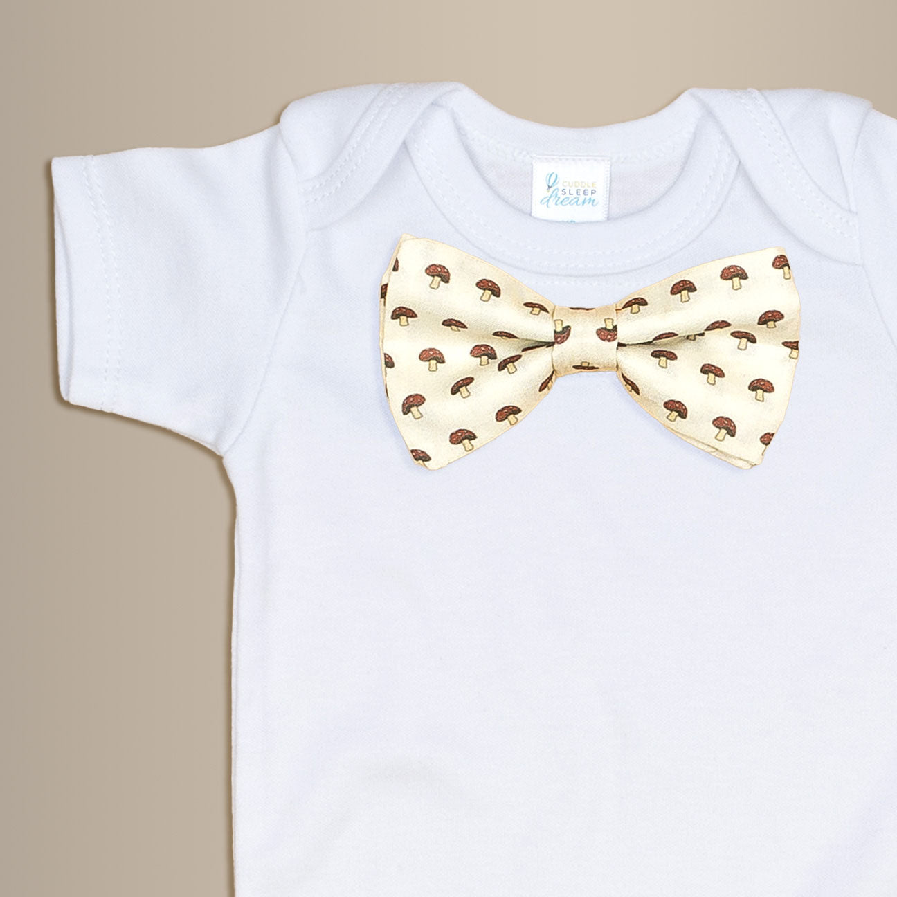 Cuddle Sleep Dream Bowtie Bodysuit Mushrooms on Cream Bowtie Bodysuit