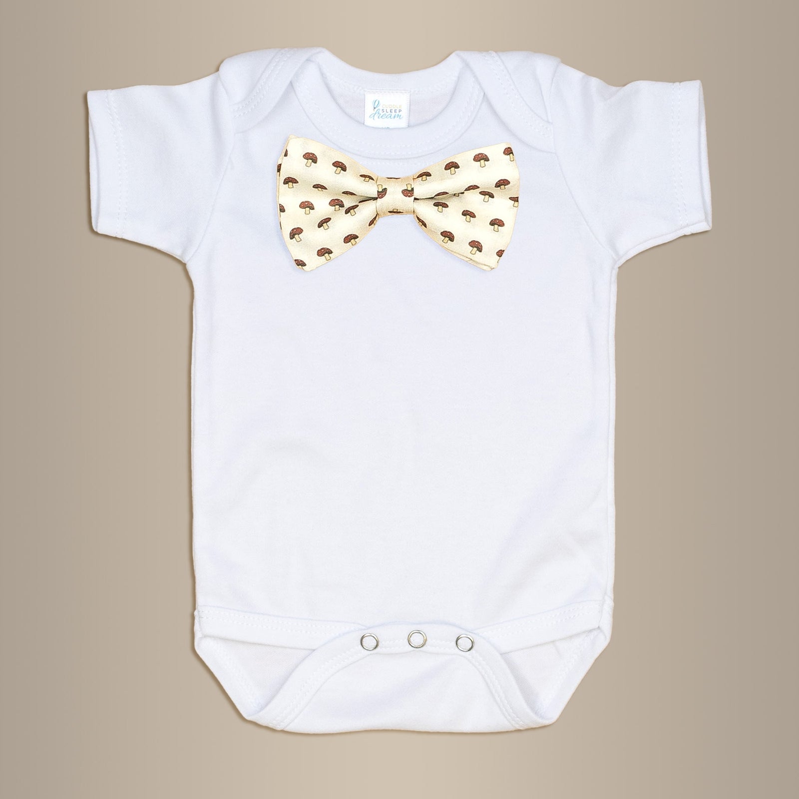 Cuddle Sleep Dream Bowtie Bodysuit Mushrooms on Cream Bowtie Bodysuit