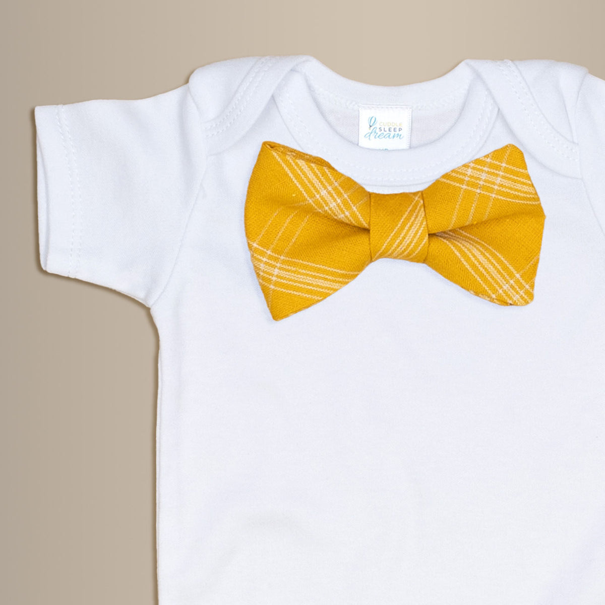 Cuddle Sleep Dream Bowtie Bodysuit Mustard w/ White Sketch Bowtie Bodysuit
