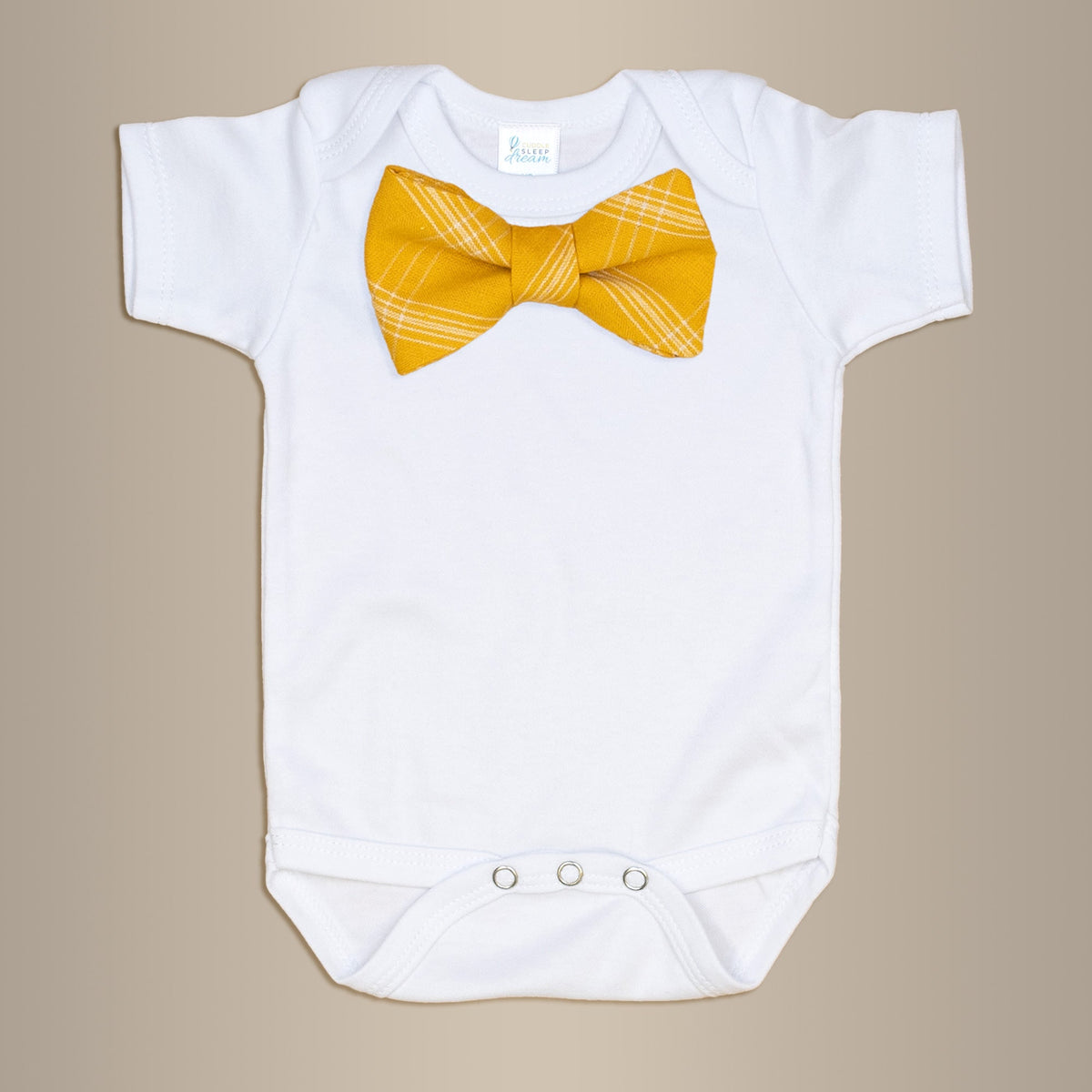 Cuddle Sleep Dream Bowtie Bodysuit Mustard w/ White Sketch Bowtie Bodysuit