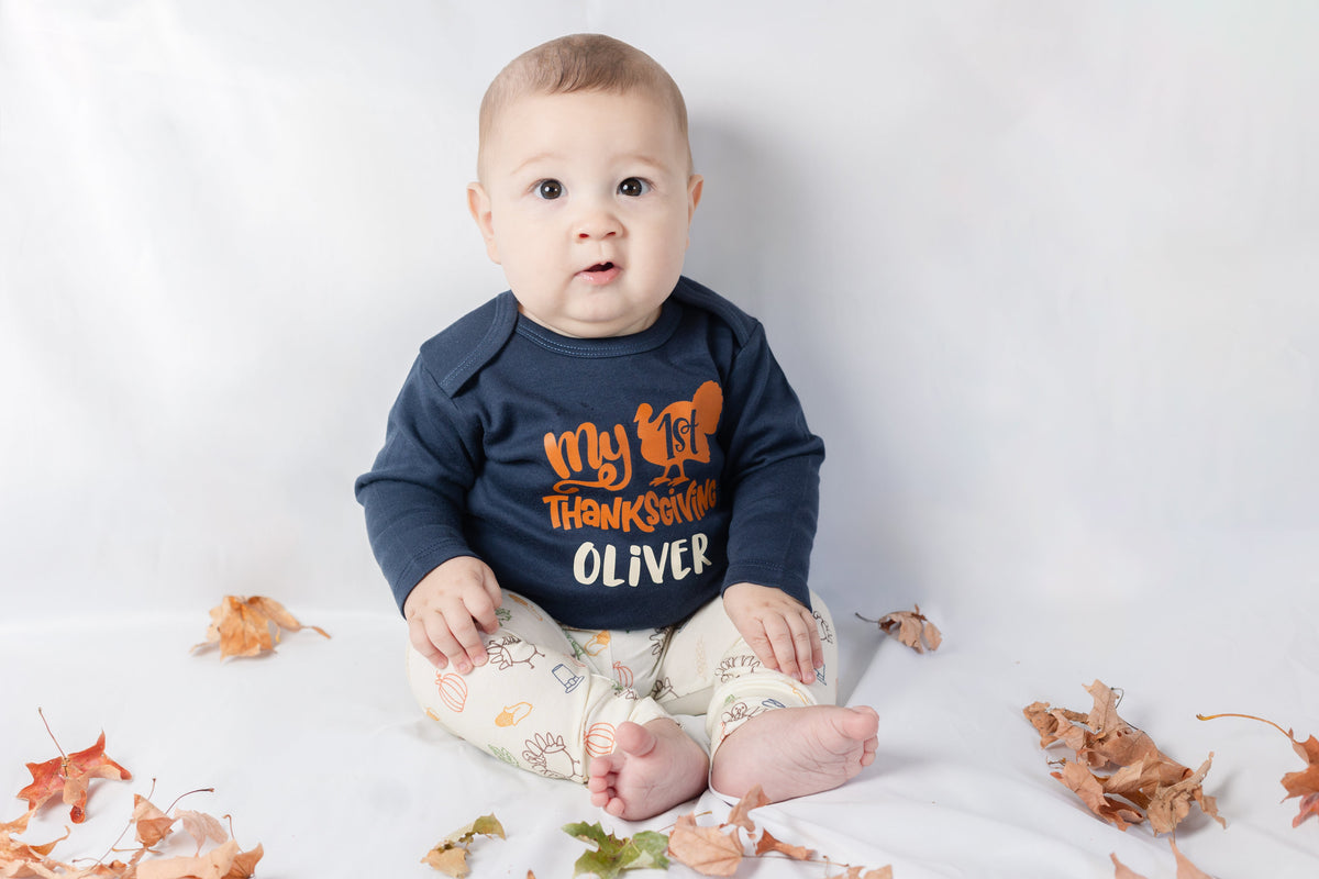 Cuddle Sleep Dream Bundles My 1st Thanksgiving | Navy Onesie