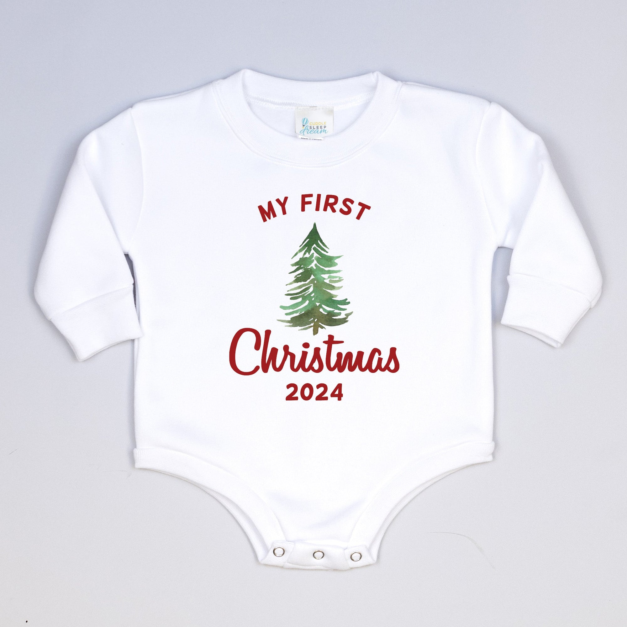 Cuddle Sleep Dream My First Christmas w/ Tree | White Fleece Oversized Bodysuit