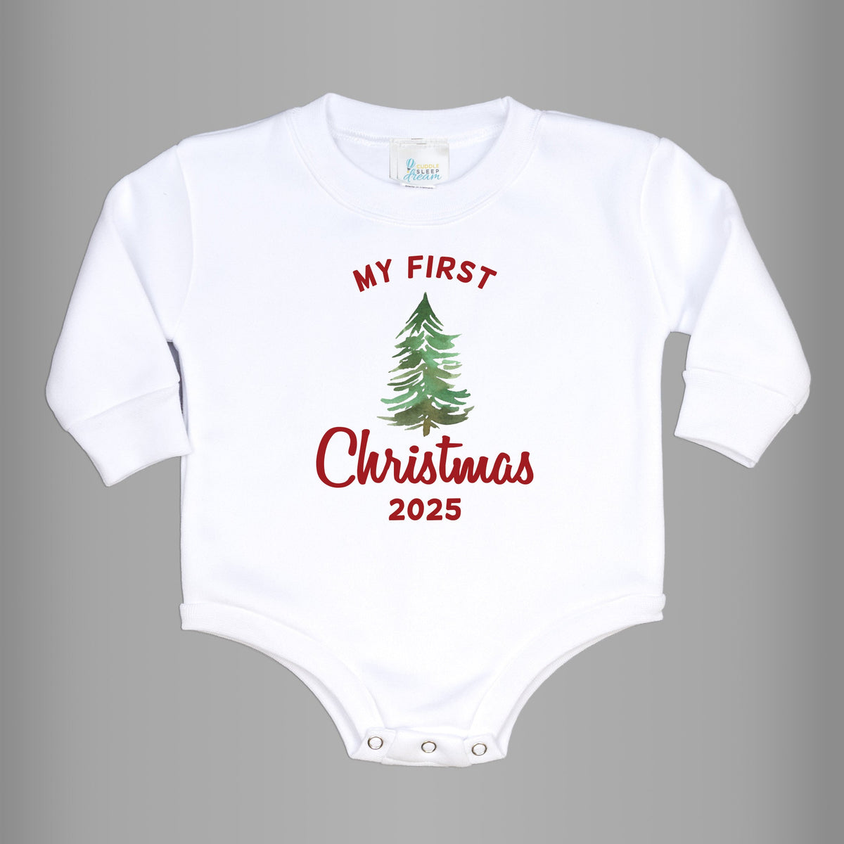 Cuddle Sleep Dream My First Christmas w/ Tree | White Fleece Oversized Bodysuit