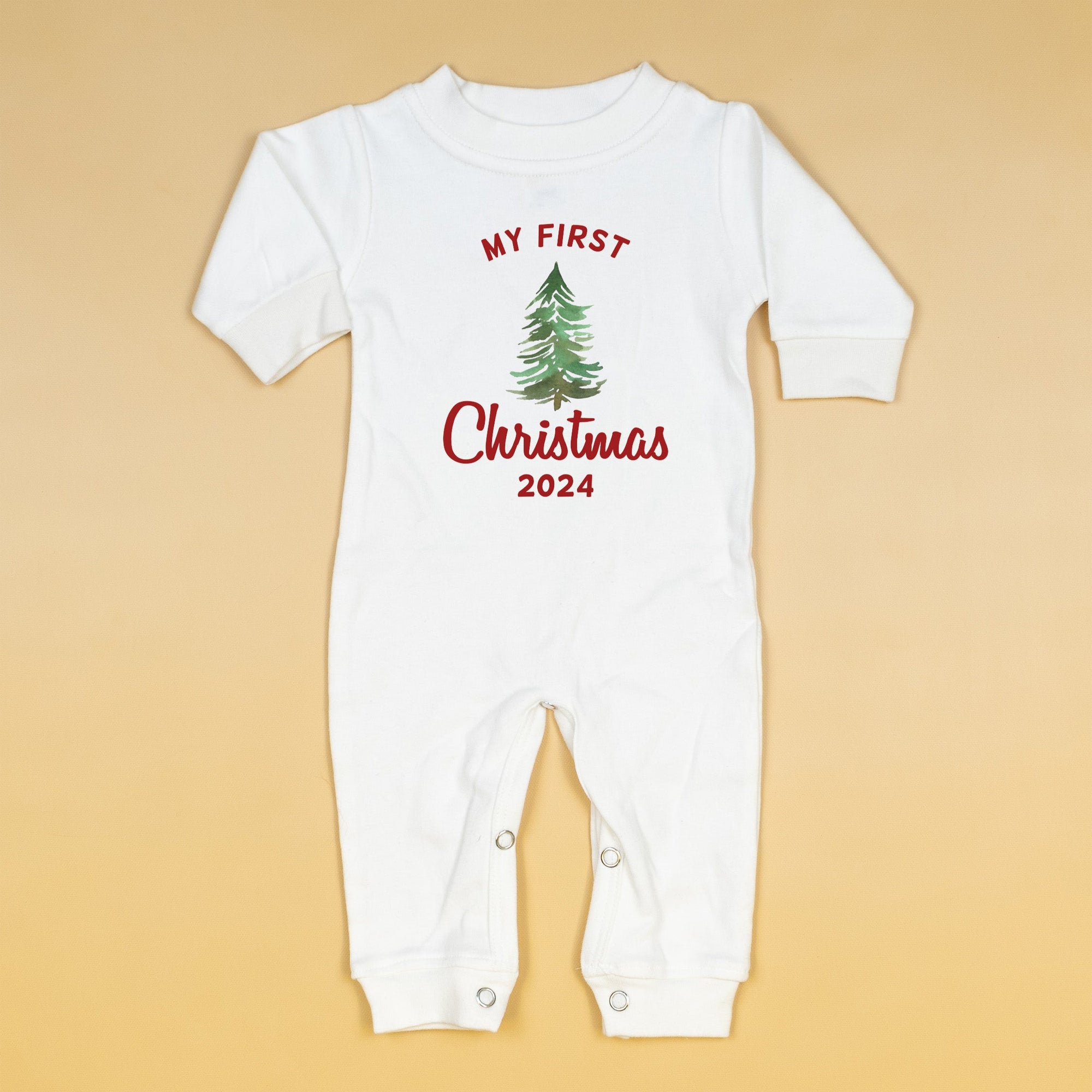 Cuddle Sleep Dream Newborn My First Christmas w/ Tree | White Long Romper